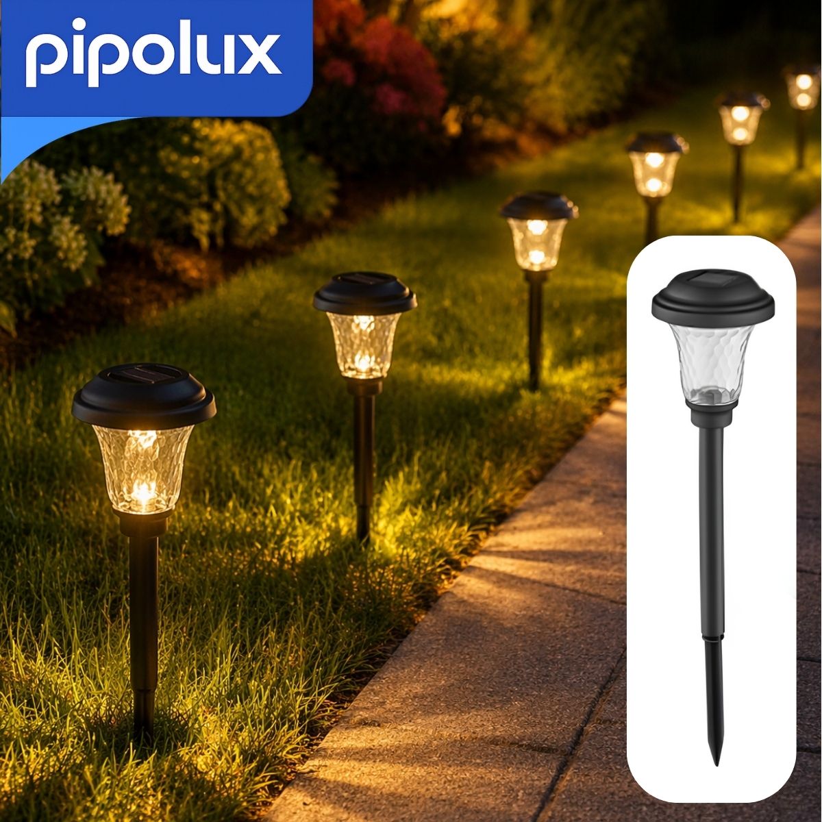 Lámpara Solar LED de Estaca 0.5W 1.2V luz Cálida, Batería 600mAh. Farol Exterior de Jardín 6-12 Horas Autonomía de ABS (35x8.5cm) Color Negro