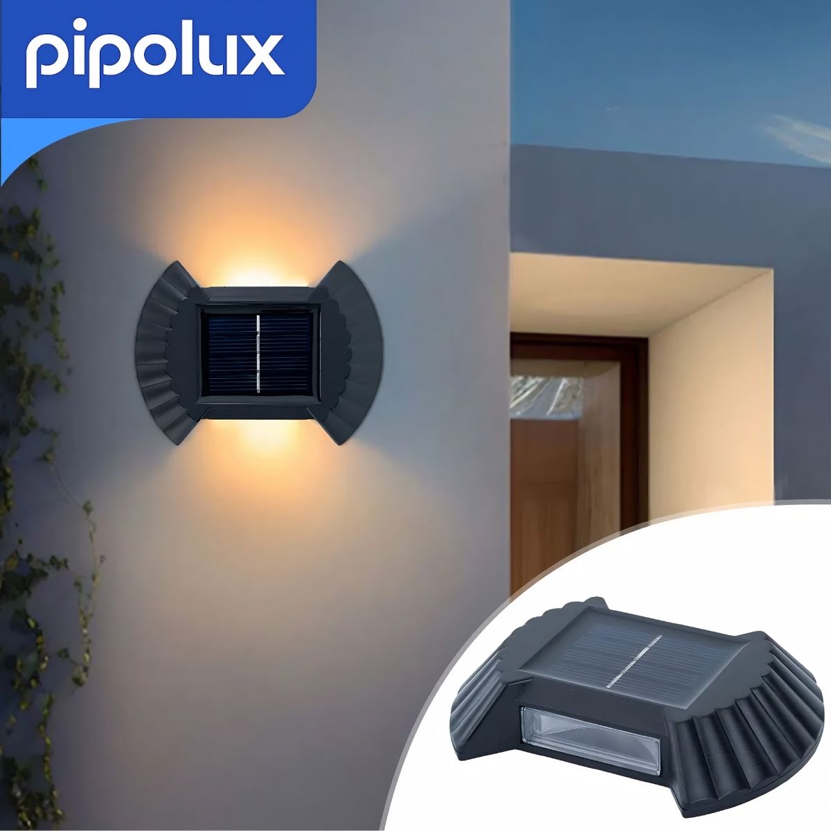 Lámpara Solar LED Compacta Efecto Doble Haz Decorativo con Luz Cálida 3000K y Batería 300mAh de ABS+PC. Luz Exterior Recargable con Autonomía 8-10H (100x75mm)