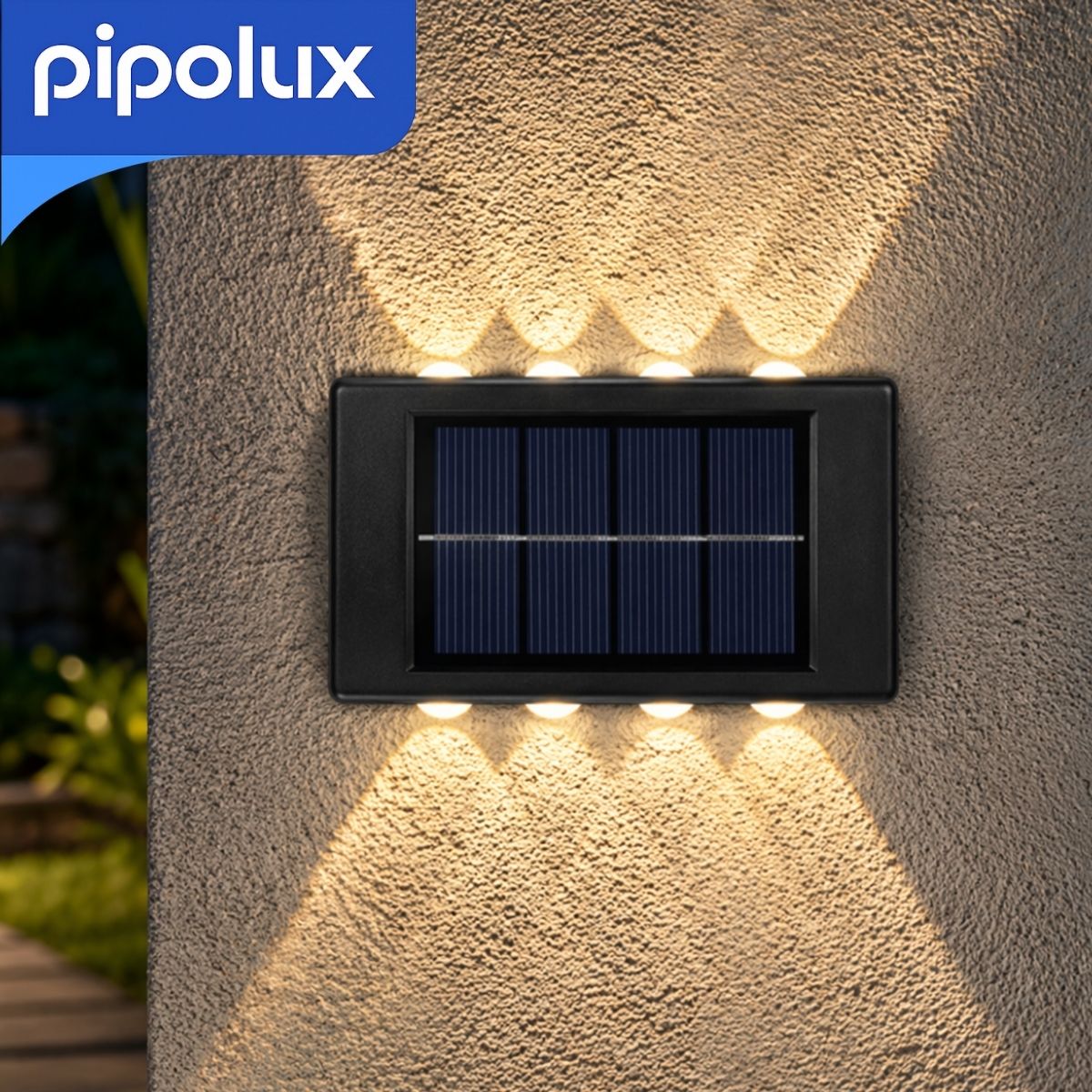 Lámpara Solar LED de Pared con Luz Cálida y Efecto Doble Haz de ABS+PC. Aplique Exterior Recargable 8H con Batería 600mAh (10x5.5 cm) Incluye tornillos y adhesivos
