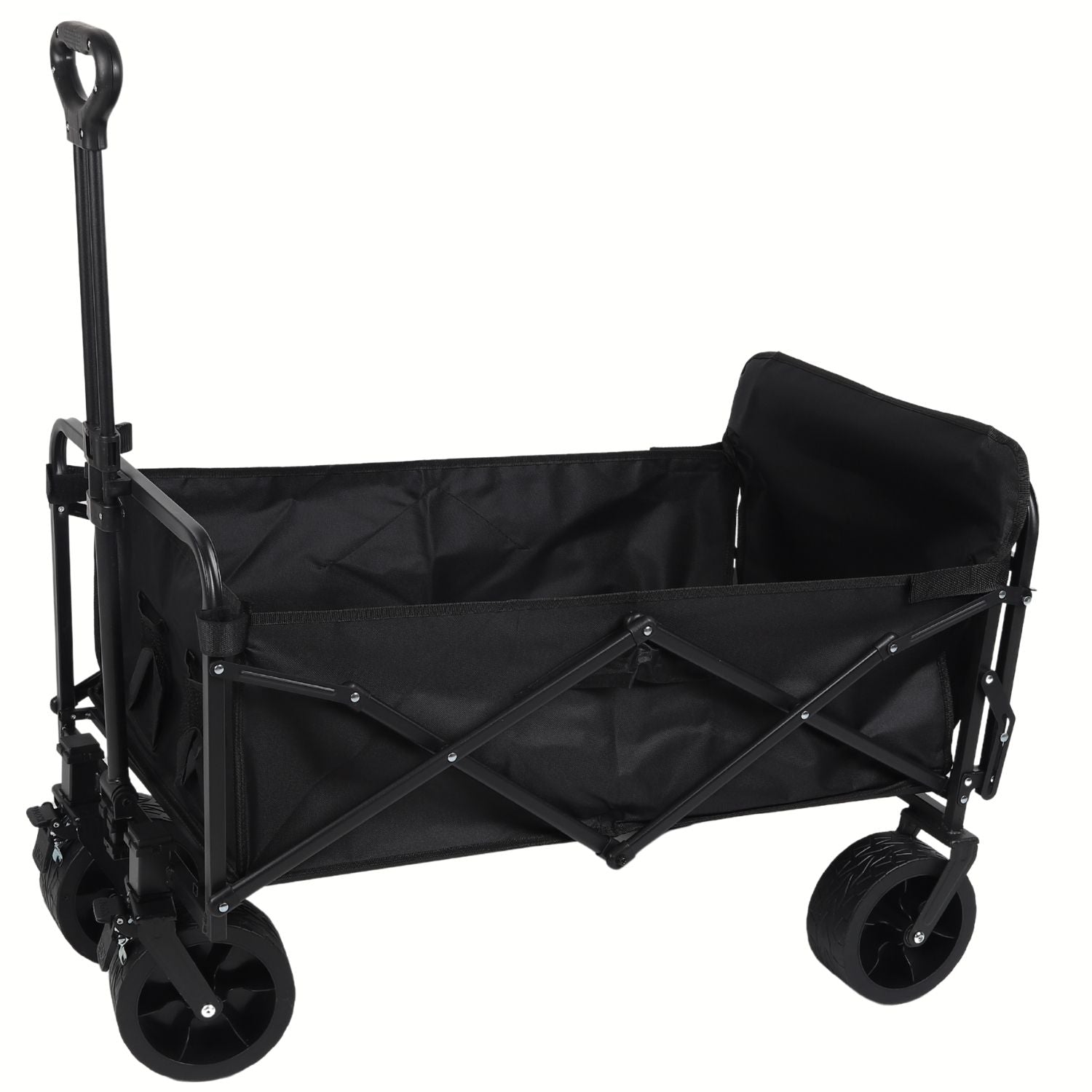 Carrito Plegable con Ruedas y Manija Extensible de Acero y Tela Oxford 82x48x90cm 120Kg Estructura Resistente. Color Negro. Con puerta Tipo vagón trolley.