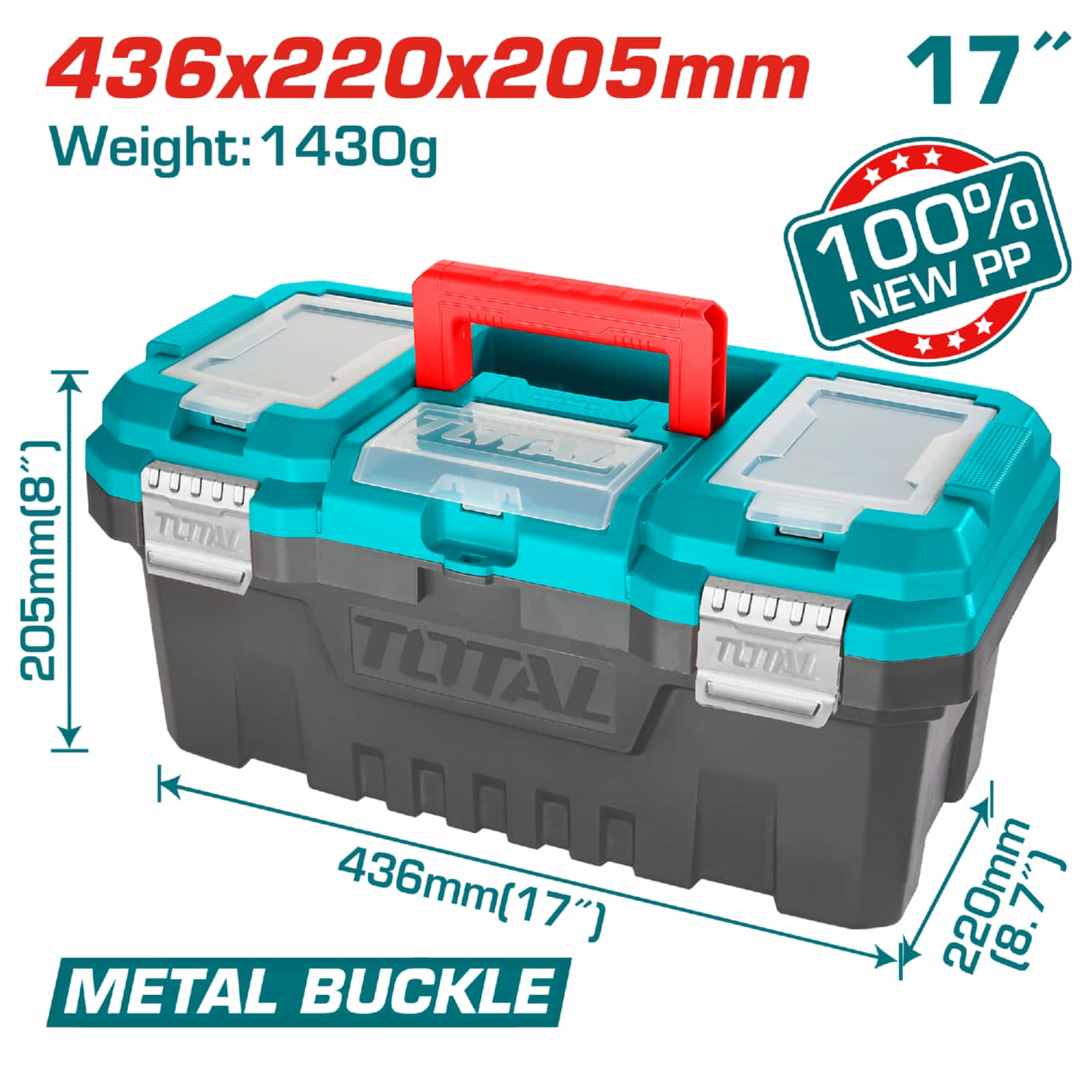 Caja de herramientas de plástico 17" TOTAL grapas Metálicas de alta calidad