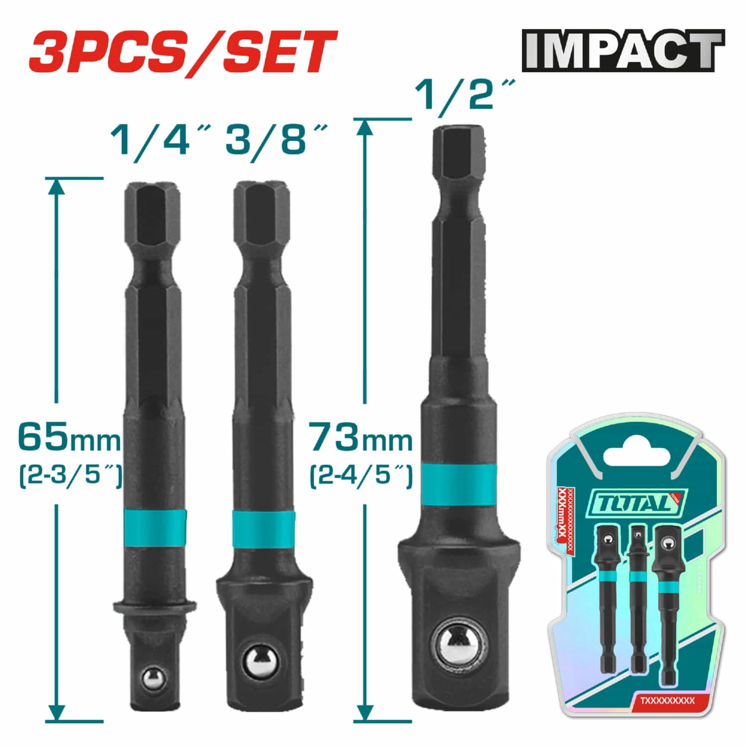 Set de Adaptadores para Sockets 1/4", 3/8", 1/2".