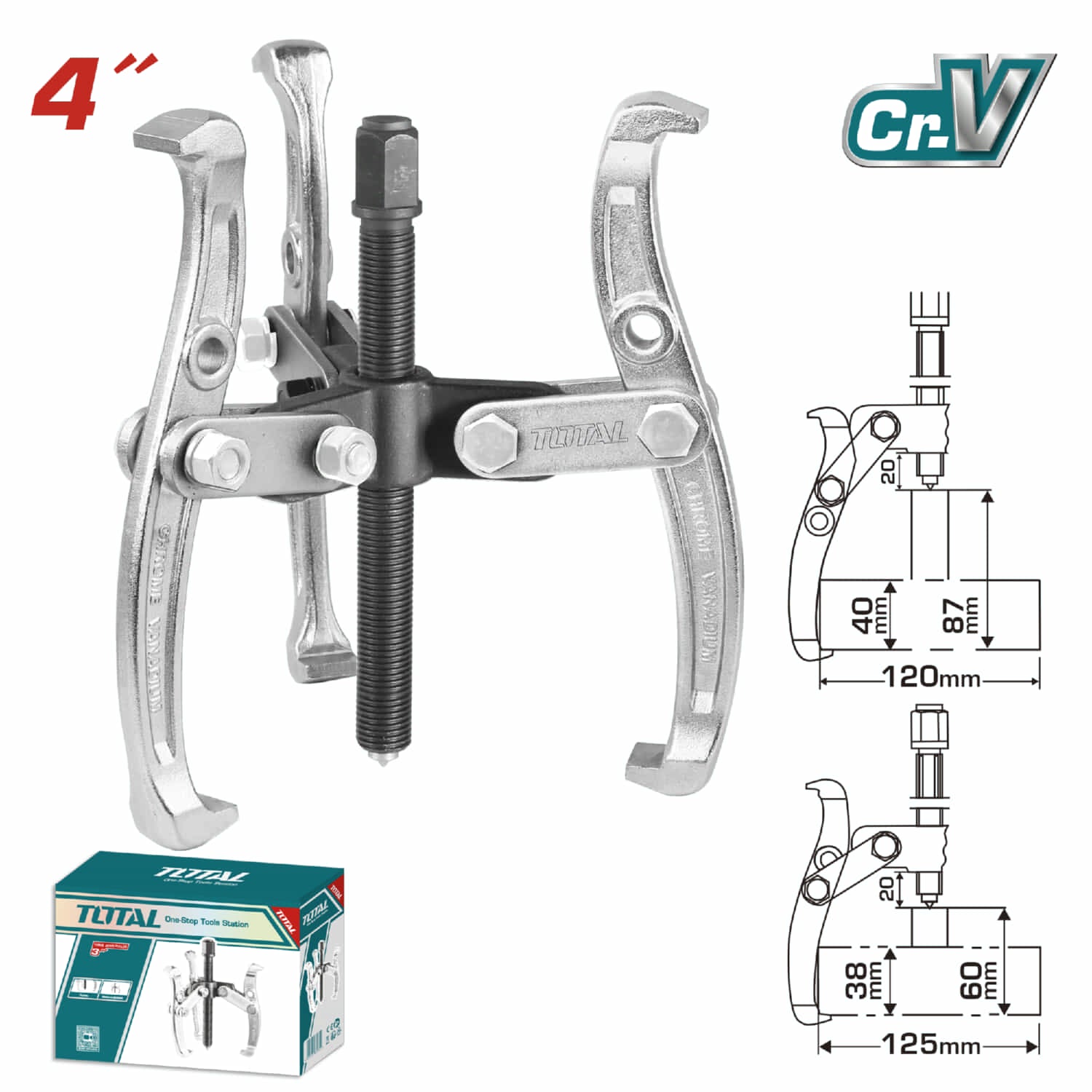 Extractor de 3 mandibulas de 4". Maxima Fuerza 4000 kg Cr-v, Tratamiento termico.
