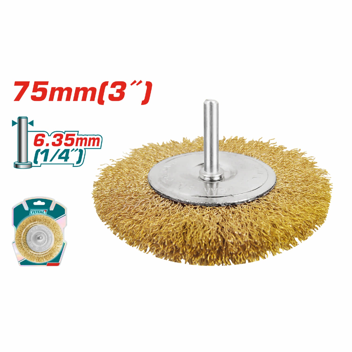 Cepillo de Alambre Circular con vastago de 75mm. Para taladro. Diametro alambre 0.35mm.