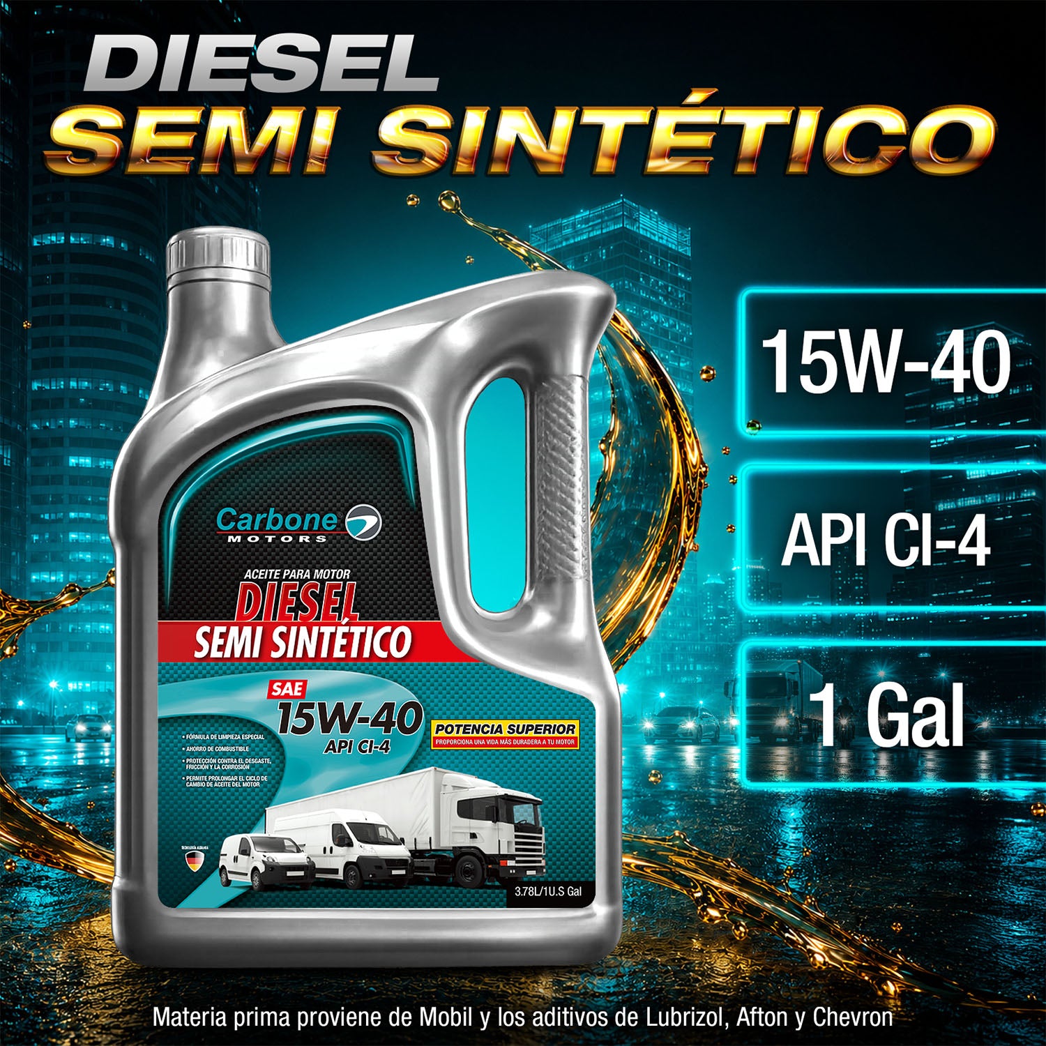 ACEITE DE MOTOR 15W-40 SAE API CI-4 SEMI SINTETICO PARA MOTORES DIESEL (1 galón)
