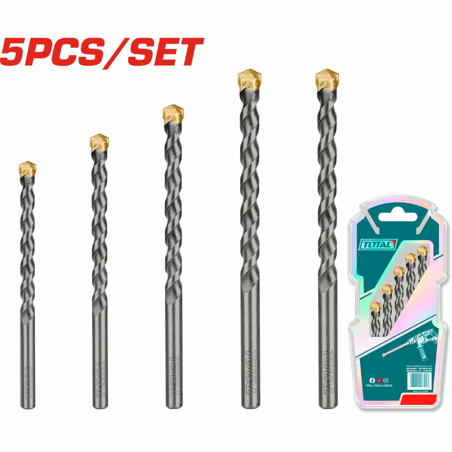 Juego de Brocas para Concreto de 5 piezas.