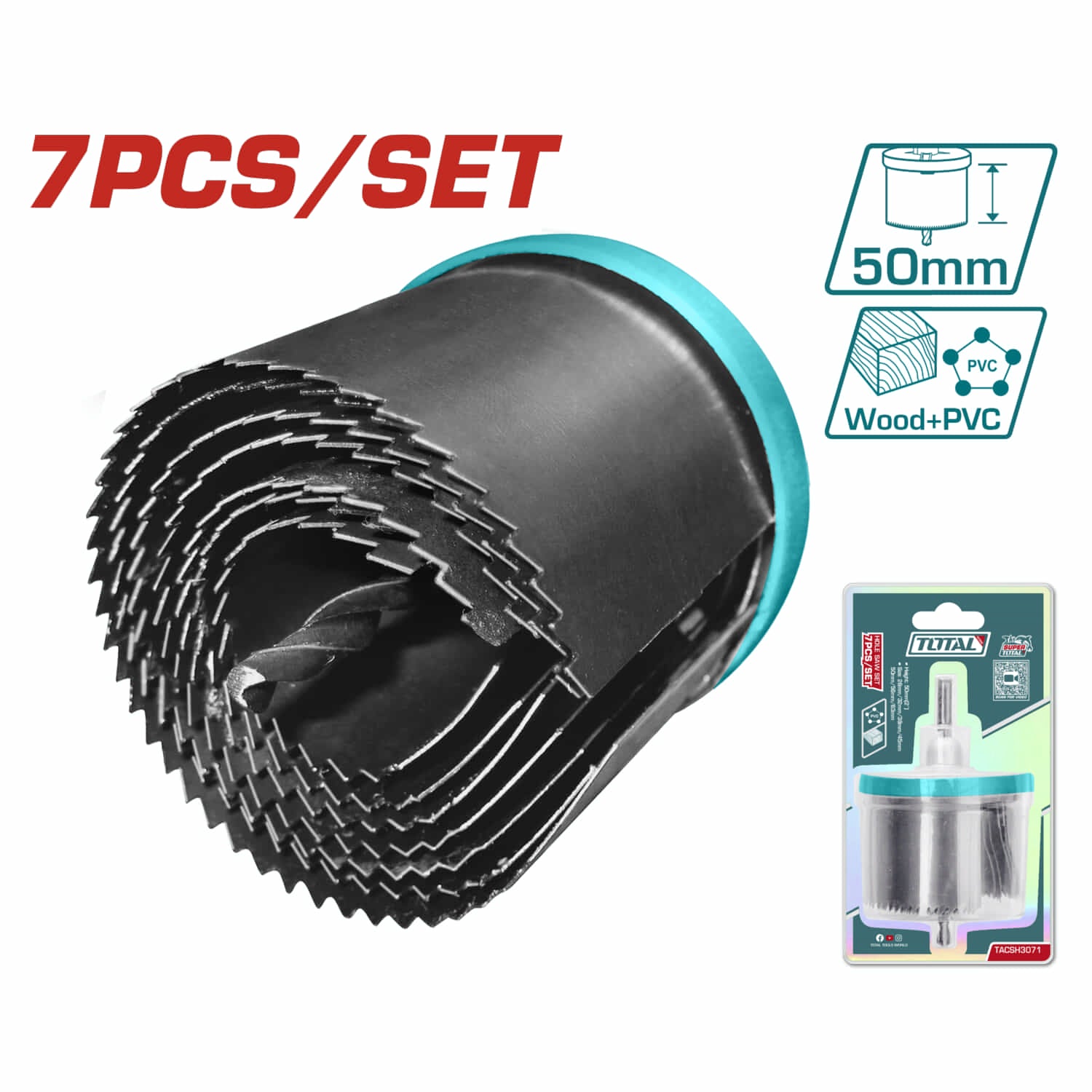 Kit 7 de brocas circulares madera diameter:26,32, 38,45,50,56,63mm altura 50mm(2")