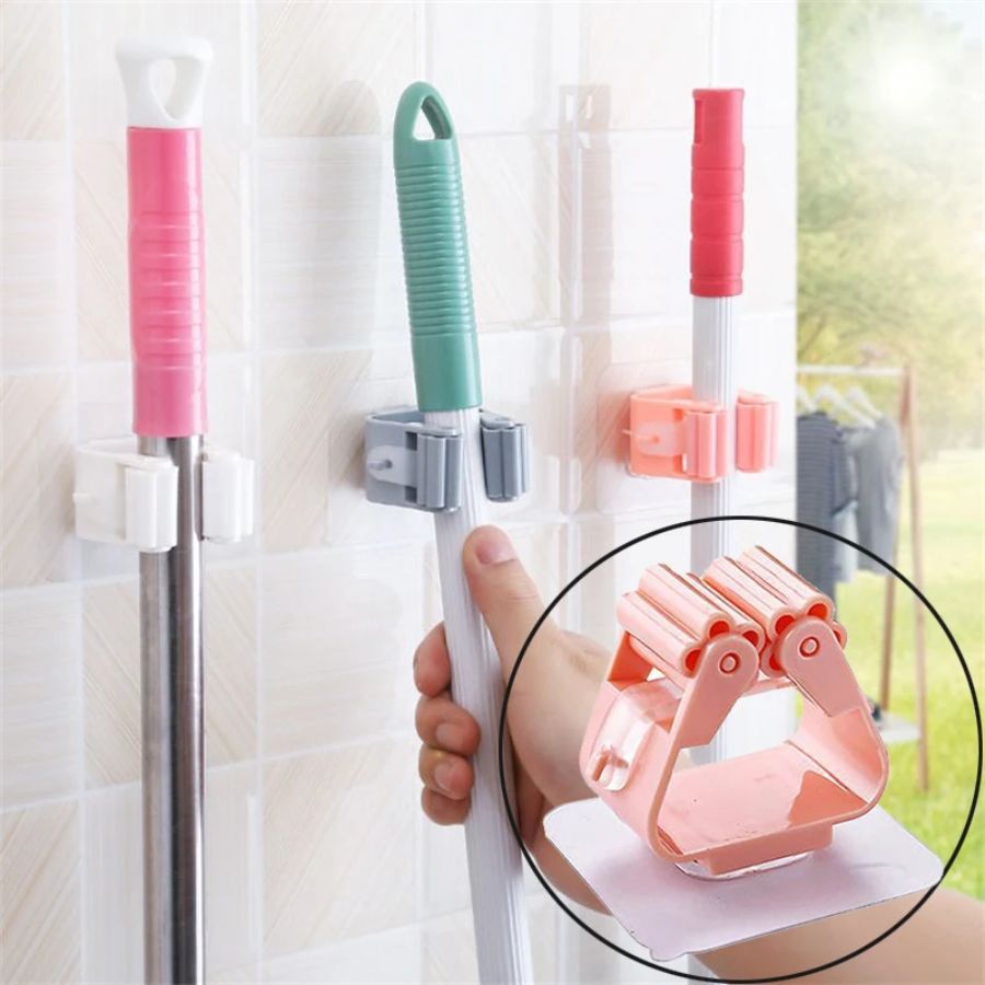 Soporte gancho organizador de pared autoadhesivo para escoba, trapeador