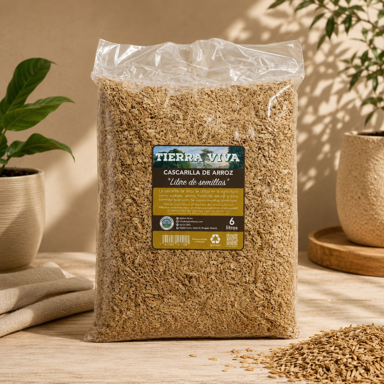 Cascarilla de Arroz " Libre de semillas” 6 litros