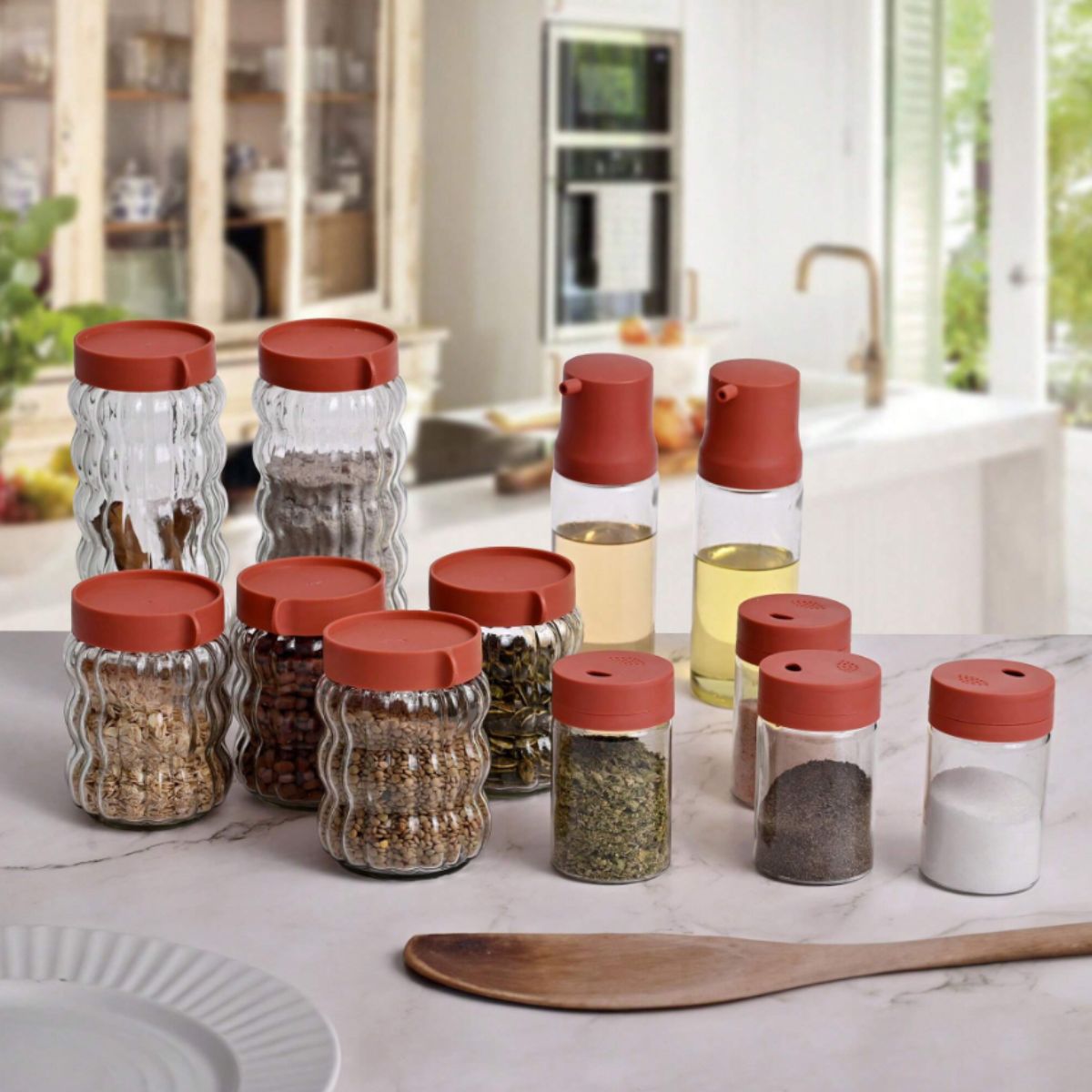 Especieros para cocina. Frascos de Vidrio Herméticos para Especias y Condimentos (Set de 12 Piezas). Organizadores con tapa.