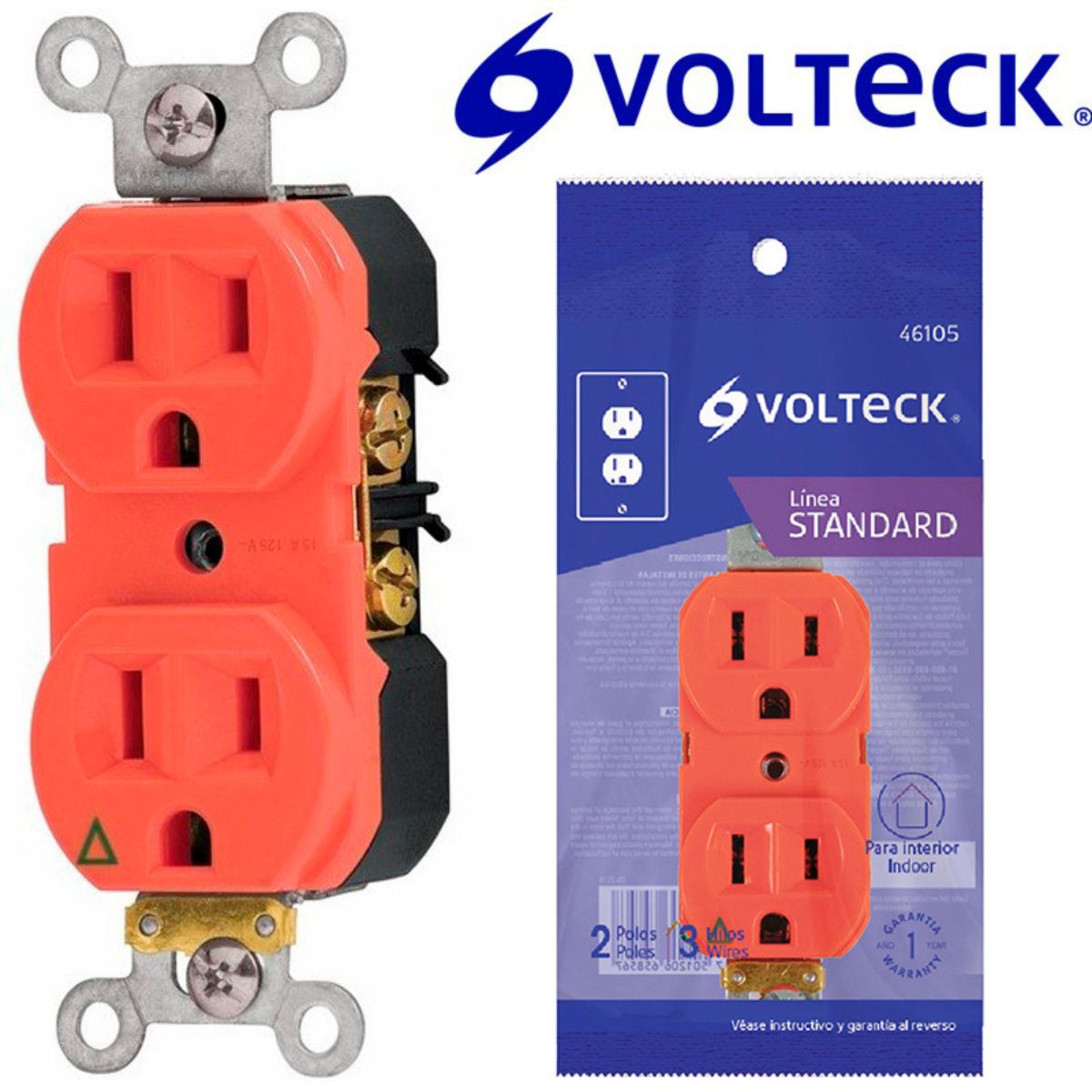 TOMA ELECTRICO DOBLE VOLTECK ROJO TIERRA AISLADA 127V 15A