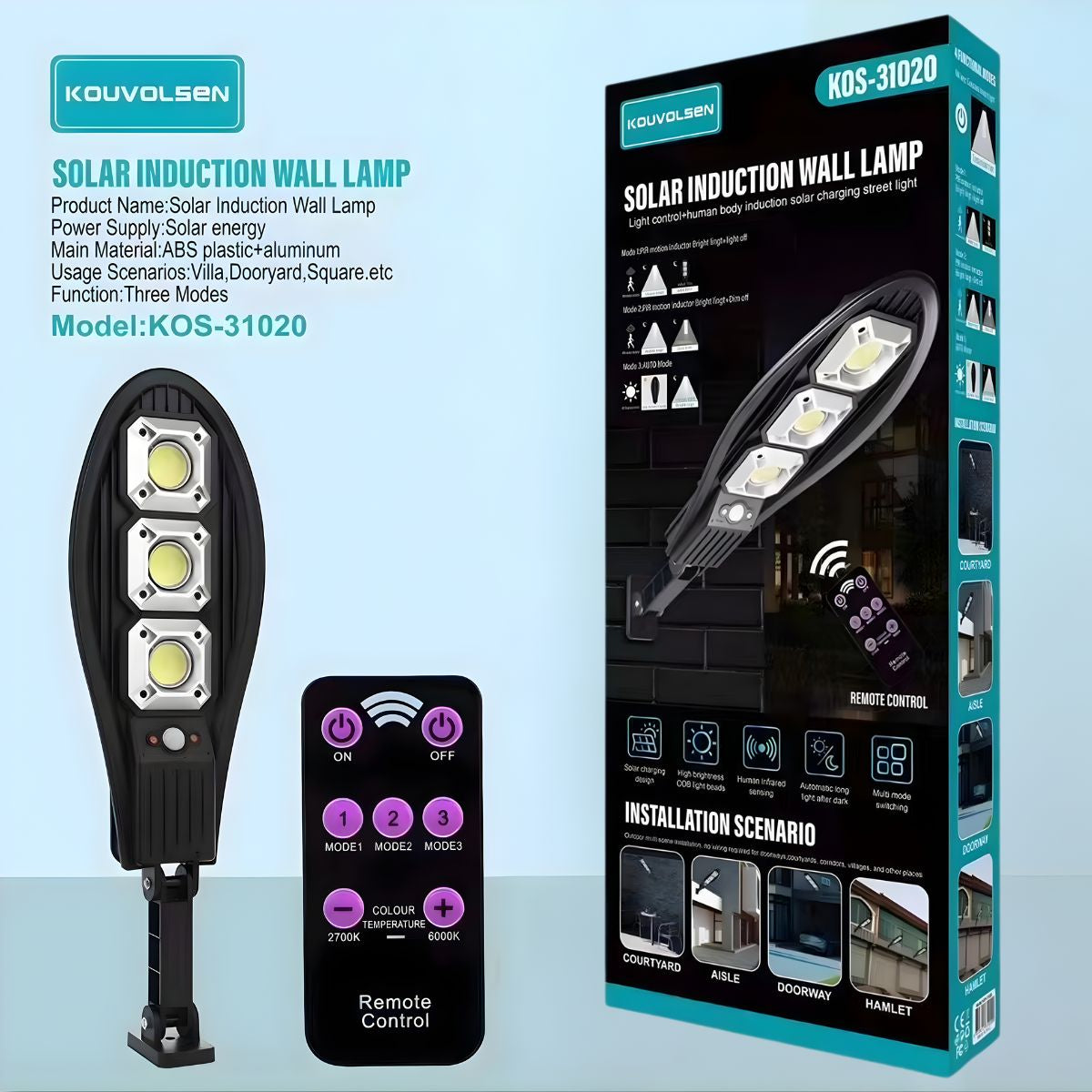 Lámpara Solar LED Para Exterior Con Sensor De Movimiento. Foco De Pared Con Luz Cálida Y Fría, Control Remoto Y Panel Solar.