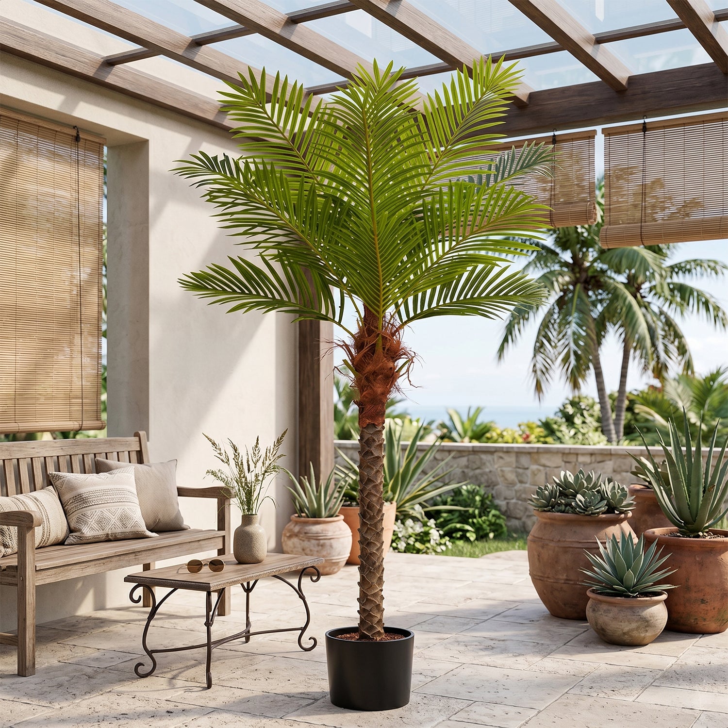 Planta de Coco Artificial. Cocotero Decorativo para Interior. Palmera de Coco Realistas. Altura de 200cm.