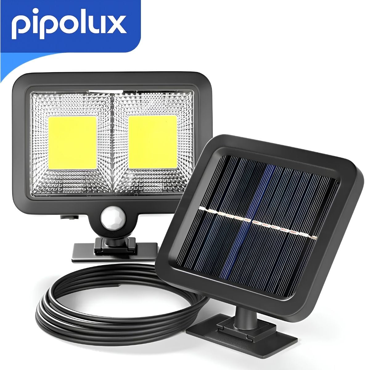 Lámpara Solar LED con Sensor de Movimiento 120° y Panel Separado, Luz Cálida de ABS. Reflector Exterior Recargable con Batería 1200mAh (14.8x12.7x2.4cm)