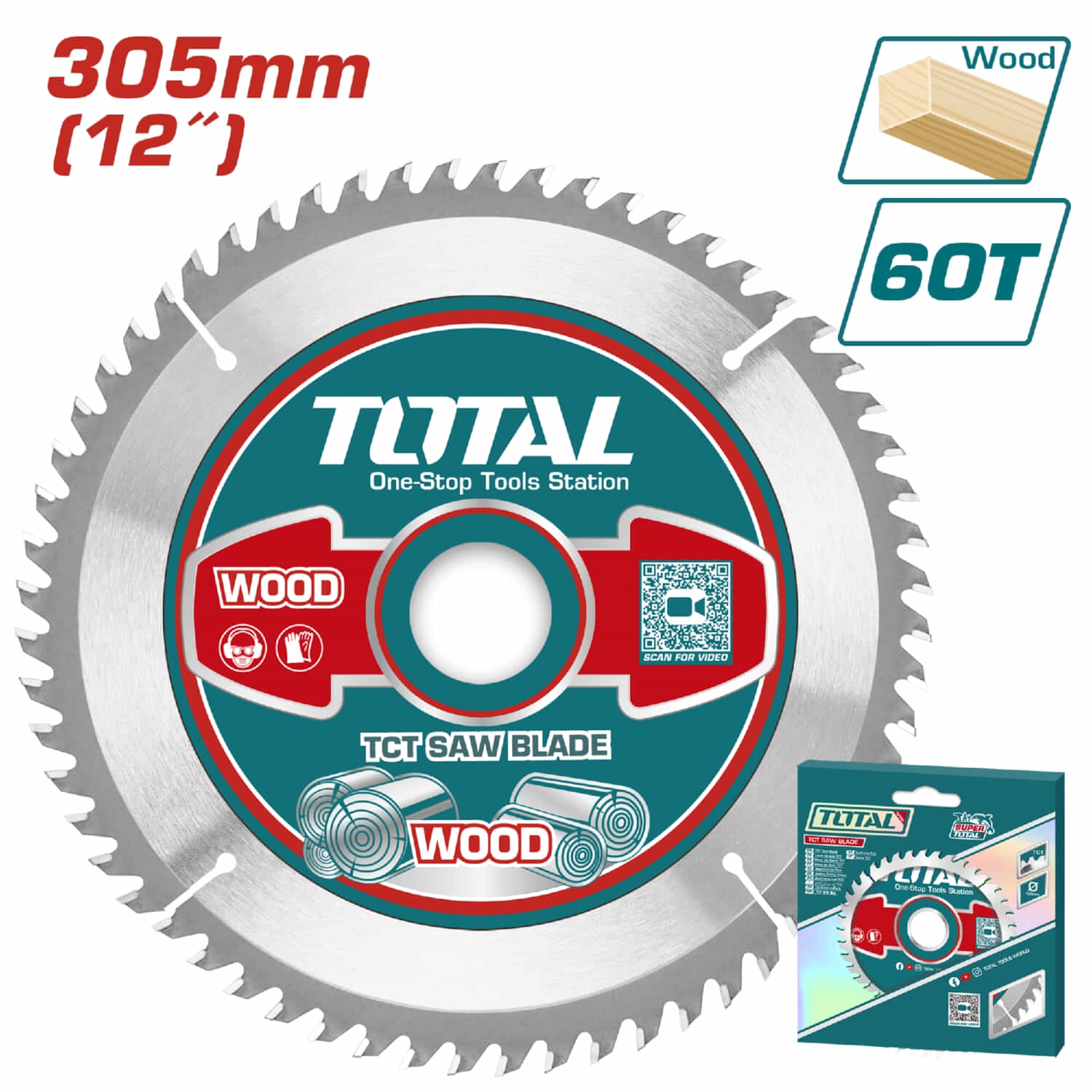 Disco corte madera 305mm(12") 60T,arbor:30mm 16mm and 25.4mm ring