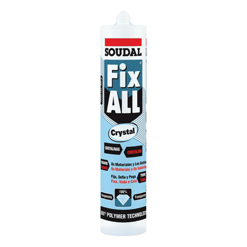 High Tack transparente Fix All Crystal SOUDAL pegamento alta adherencia y resistencia (calidad high tack) 100% cristalino 290ml