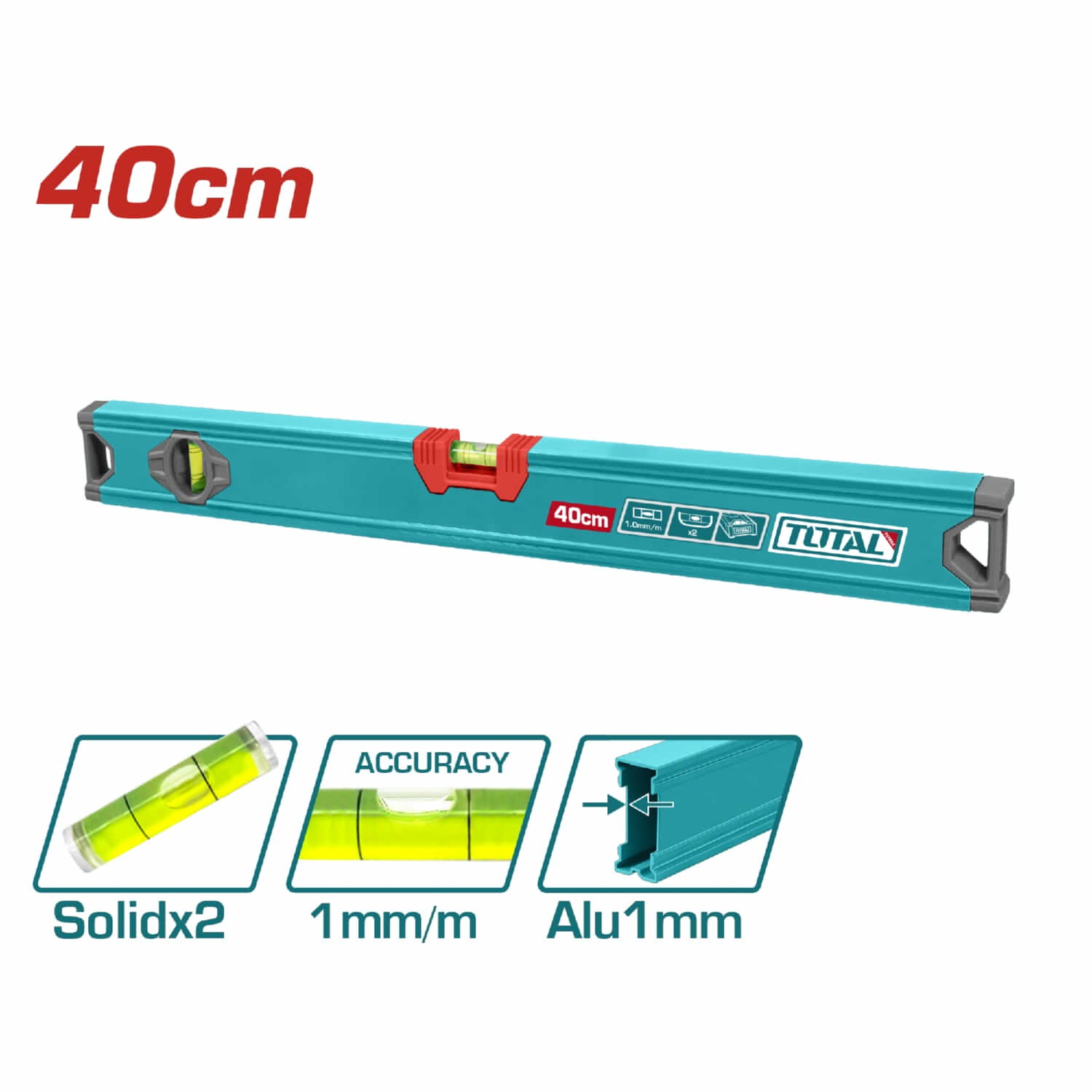 Nivel de Burbuja de 40 cm. Espesor del Aluminio 1 mm. Alta Calidad. Alta Precision.