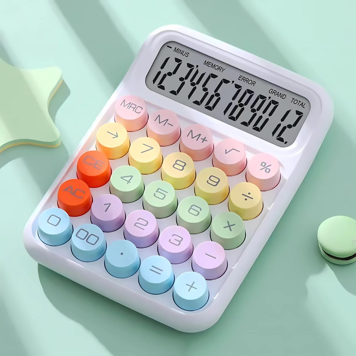Calculadora de 12 dígitos con números grandes. Color blanco.