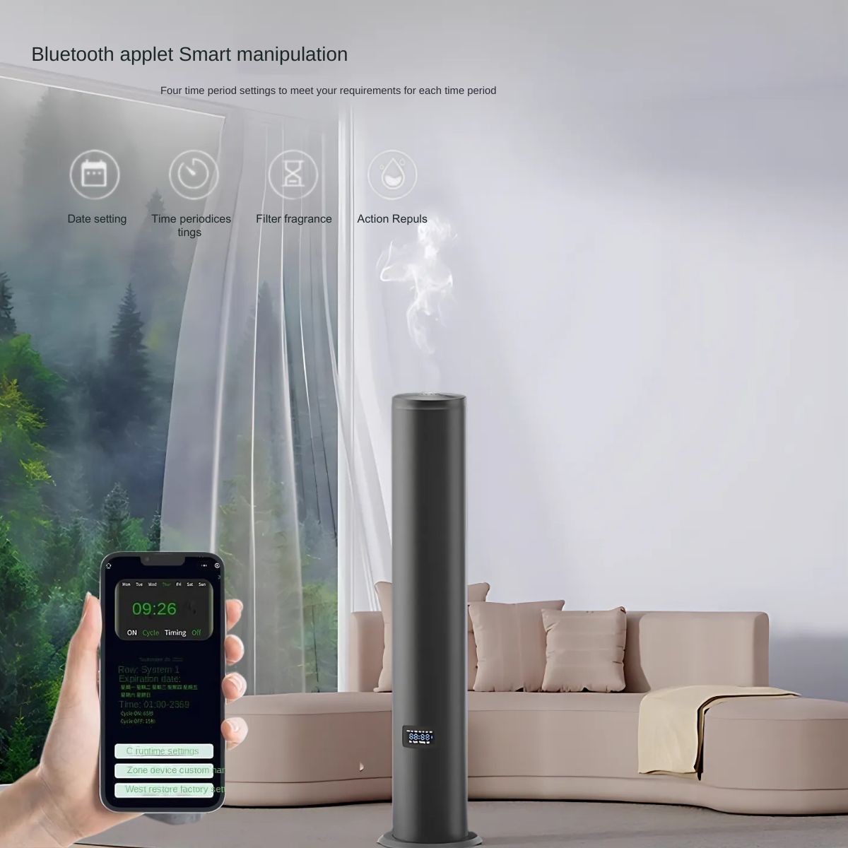 Difusor aromas de Aceites Esenciales. Ambientador de Alta Capacidad de 500 ML y Alcance de 1500m³ para Espacios Amplios. Dispensador Aromático con Bluetooth. Aromaterapia.