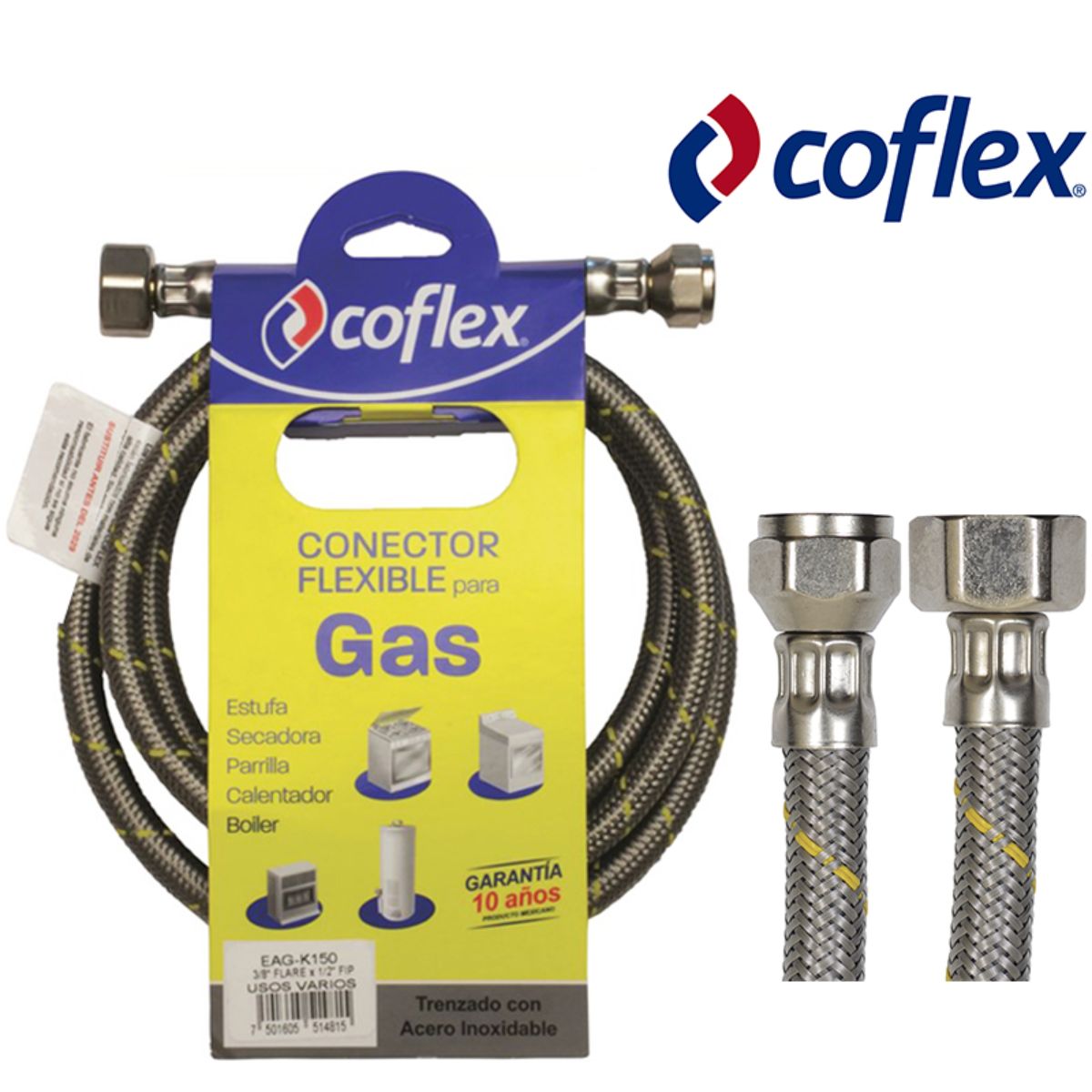 Tubo Abasto COFLEX PARA GAS 3/8"FLARE x 1/2"FIP 1 mts