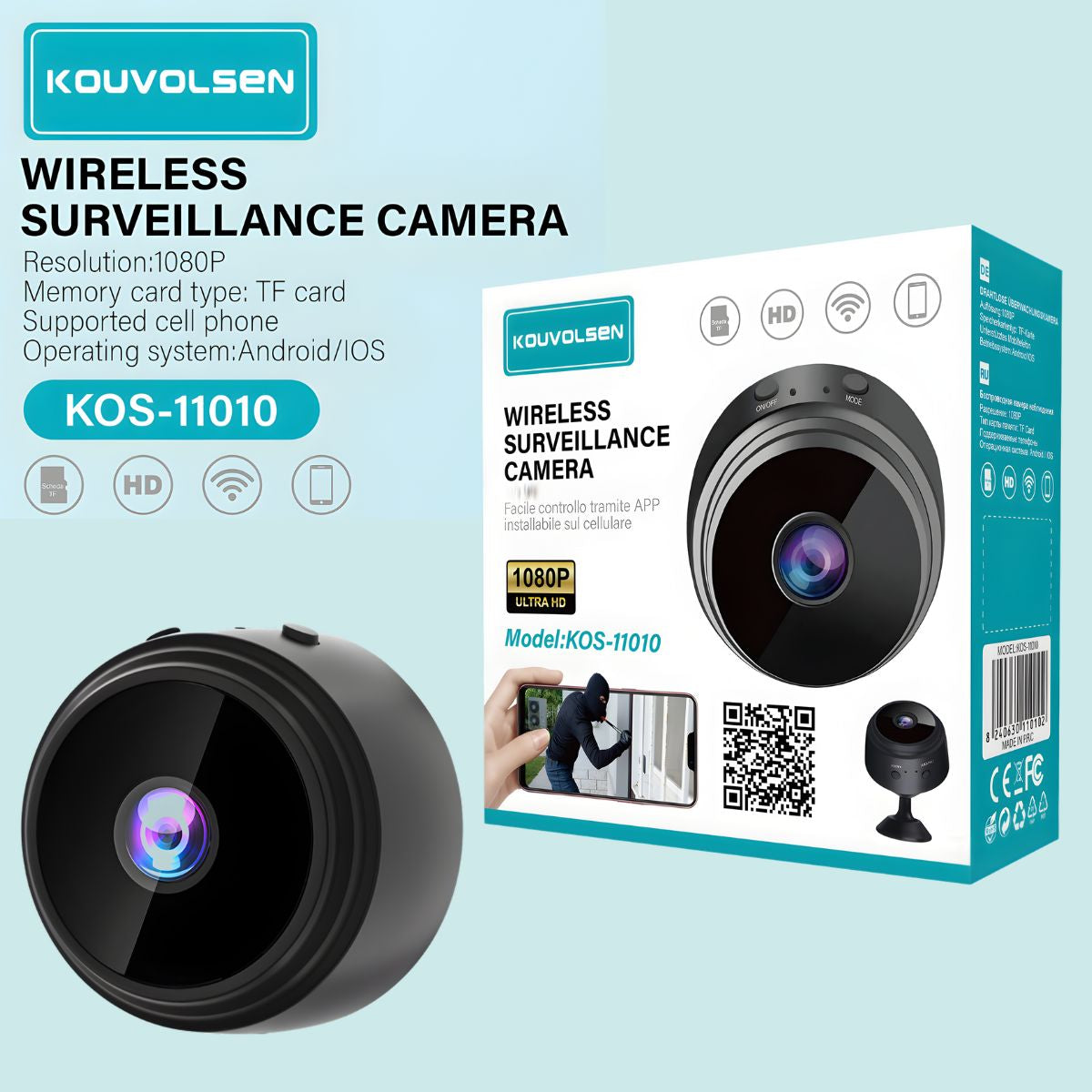 Cámara de Seguridad WiFi Inalámbrica 1080P HD con Grabación en Tarjeta TF y Monitoreo desde Celular Android iOS. Cámara de videovigilancia. Funciona con APP V380
