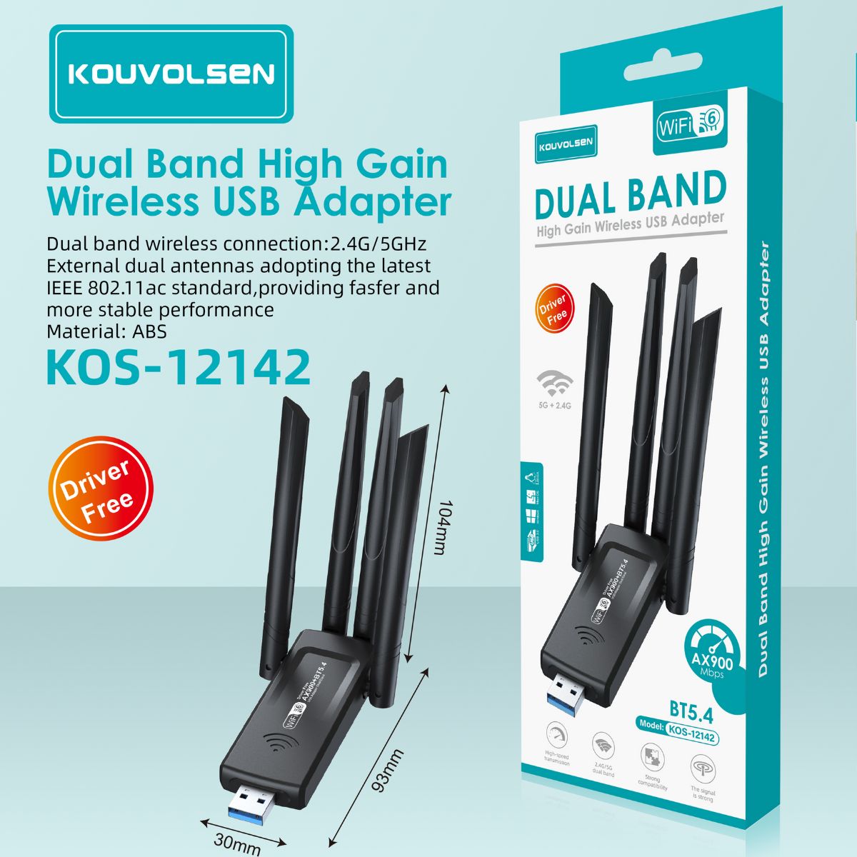 Adaptador WiFi USB Dual Band De Alta Ganancia. Receptor Inalámbrico 2.4G / 5G Hasta 1300 Mbps. Antenas Externas Para PC Y Laptop.