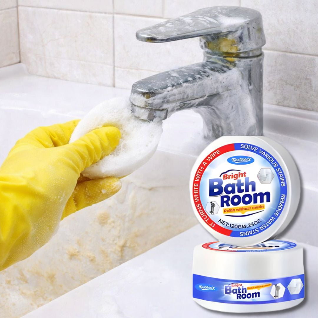 Pasta Limpiadora Para Baño Con Esponja. Removedor De Sarro Y Manchas De Agua En Vidrio Y Grifería. Pulidor Multiuso (120g). Incluye esponja.