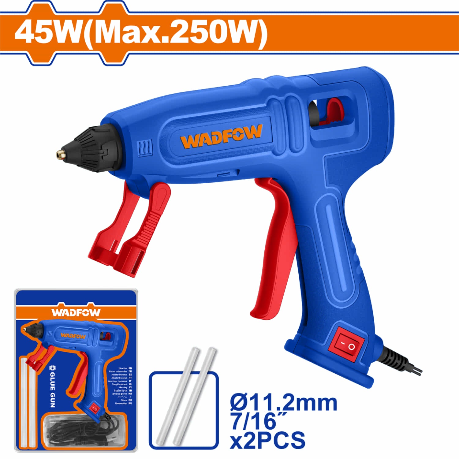 "Pistola de pegamento Voltaje: 110-120 V~50/60 Hz
Potencia de entrada: 45 W
Capacidad de encolado: 20-30 g/min
Diámetro de la barra"
