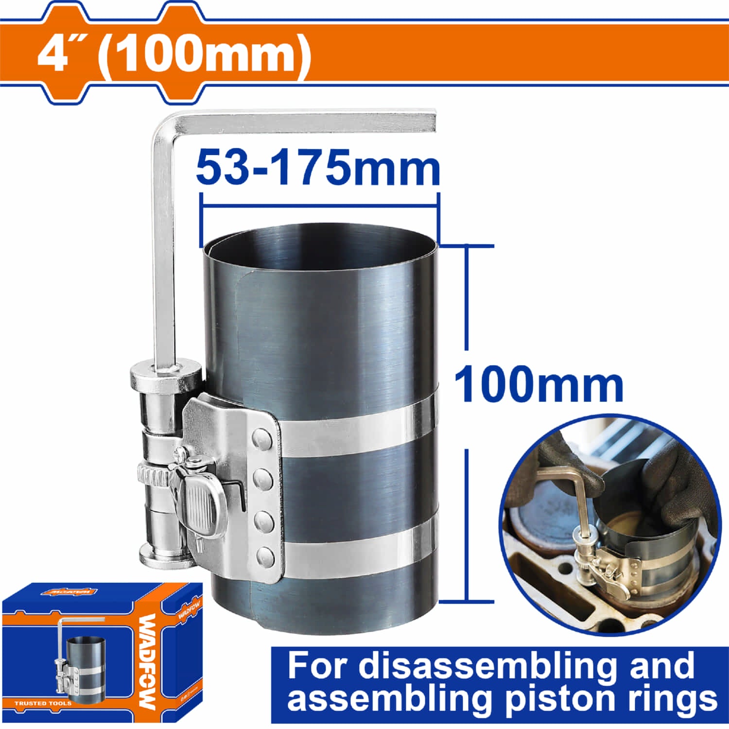 Compresor De Anillo De Piston 4" 53-175mm Acero Mn Diseñado para usar en pistones.