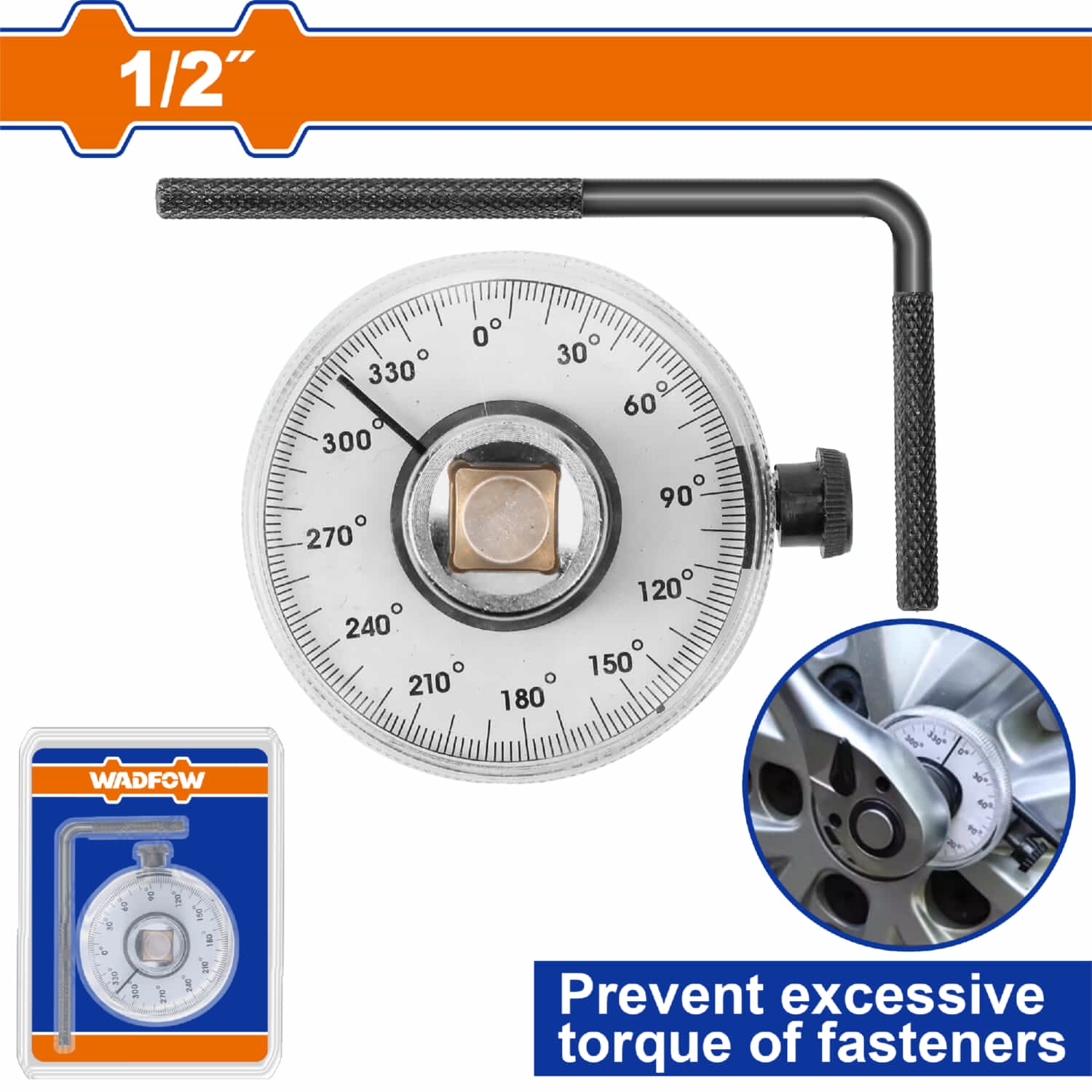 Medidor de Angulo de Torsión 1/2” Dado 40Cr Llave L 45# Escala 360° en 2° Niquelado