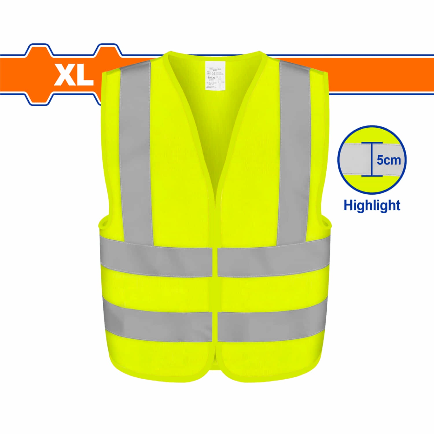 Chaleco reflectivo con banda de seguridad Amarillo. Ancho de la tira:5cm. Poliéster. Talla XL.