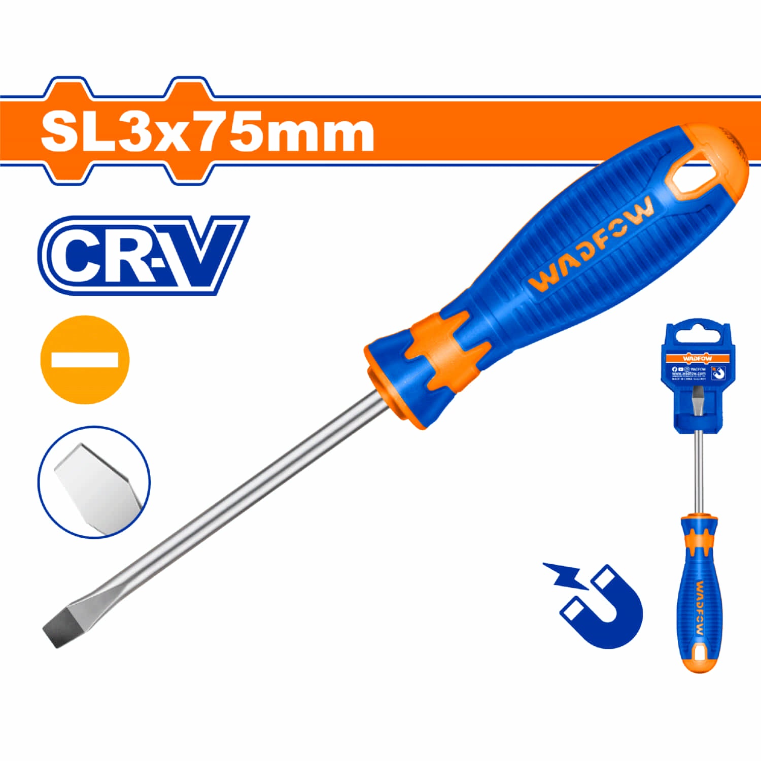 Destornillador Plano SL 3x75mm Vástago Redondo Cr-V Magnético