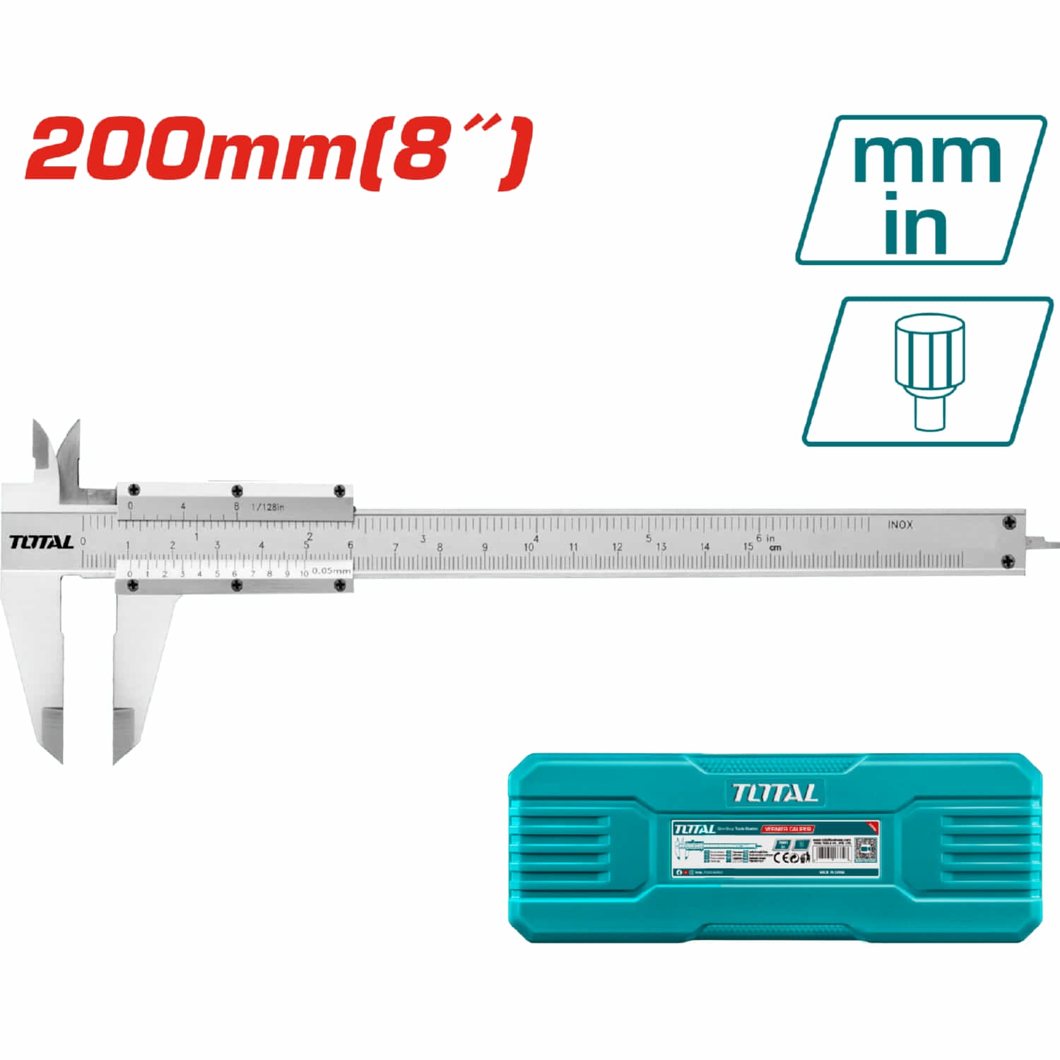 Vernier calibrador rango 0-200 mm. Lee cada 0.05 mm.