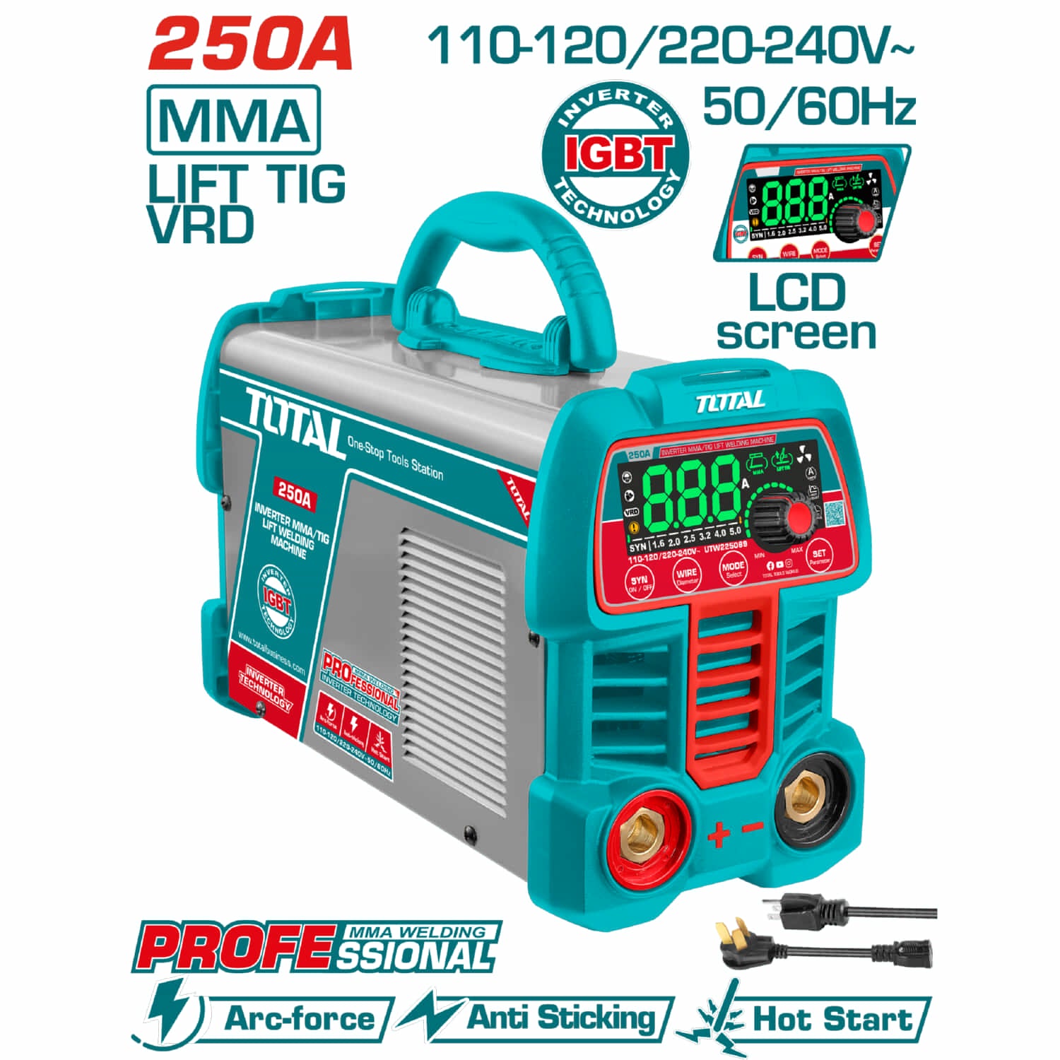 Máquina de Soldar Inverter Heavy Duty Calidad Profesional 60% Ciclo de Trabajo. 250A.