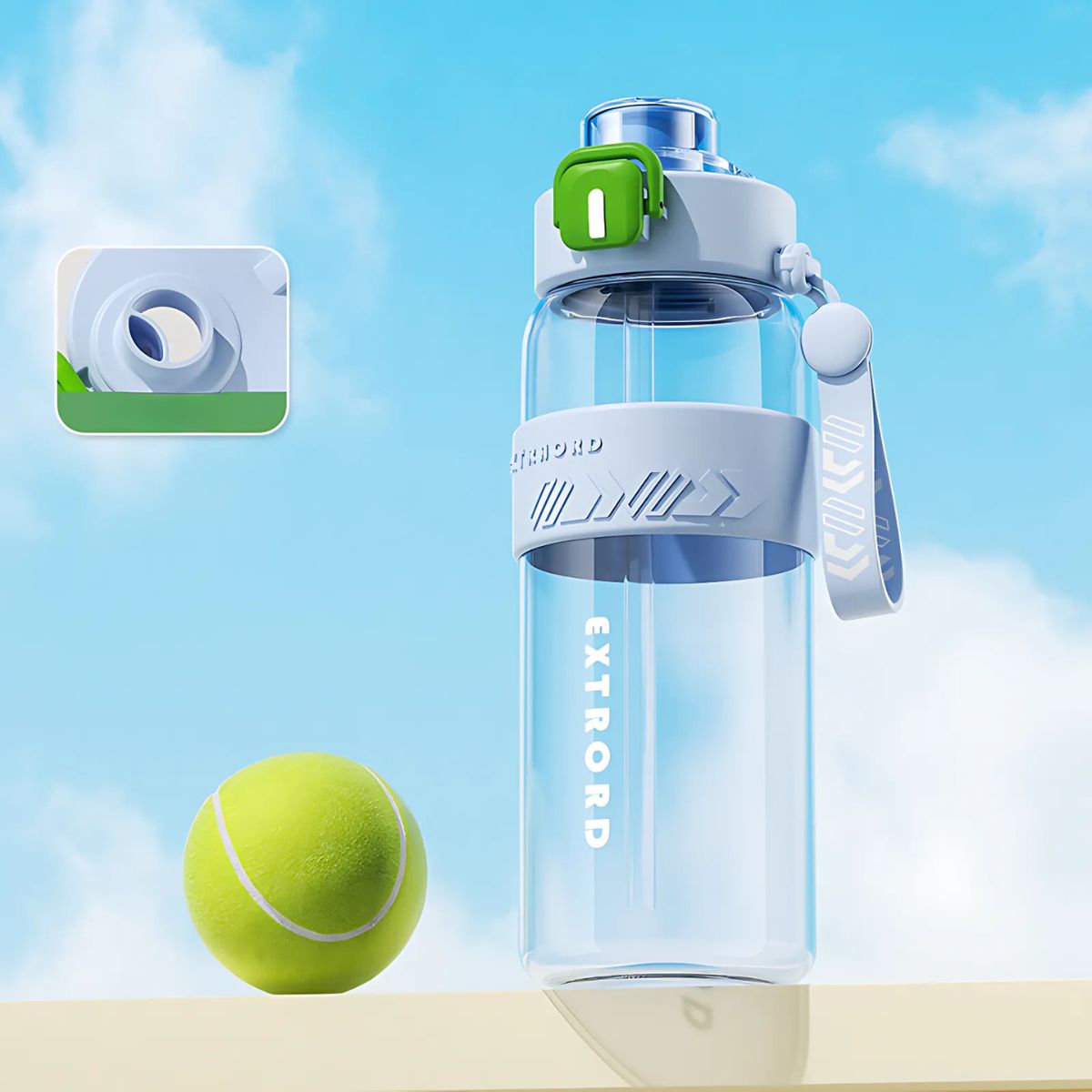 Botella de Agua plástica 1200ml. Termo celeste Con Tapa a Prueba de Fugas. BPA Free.