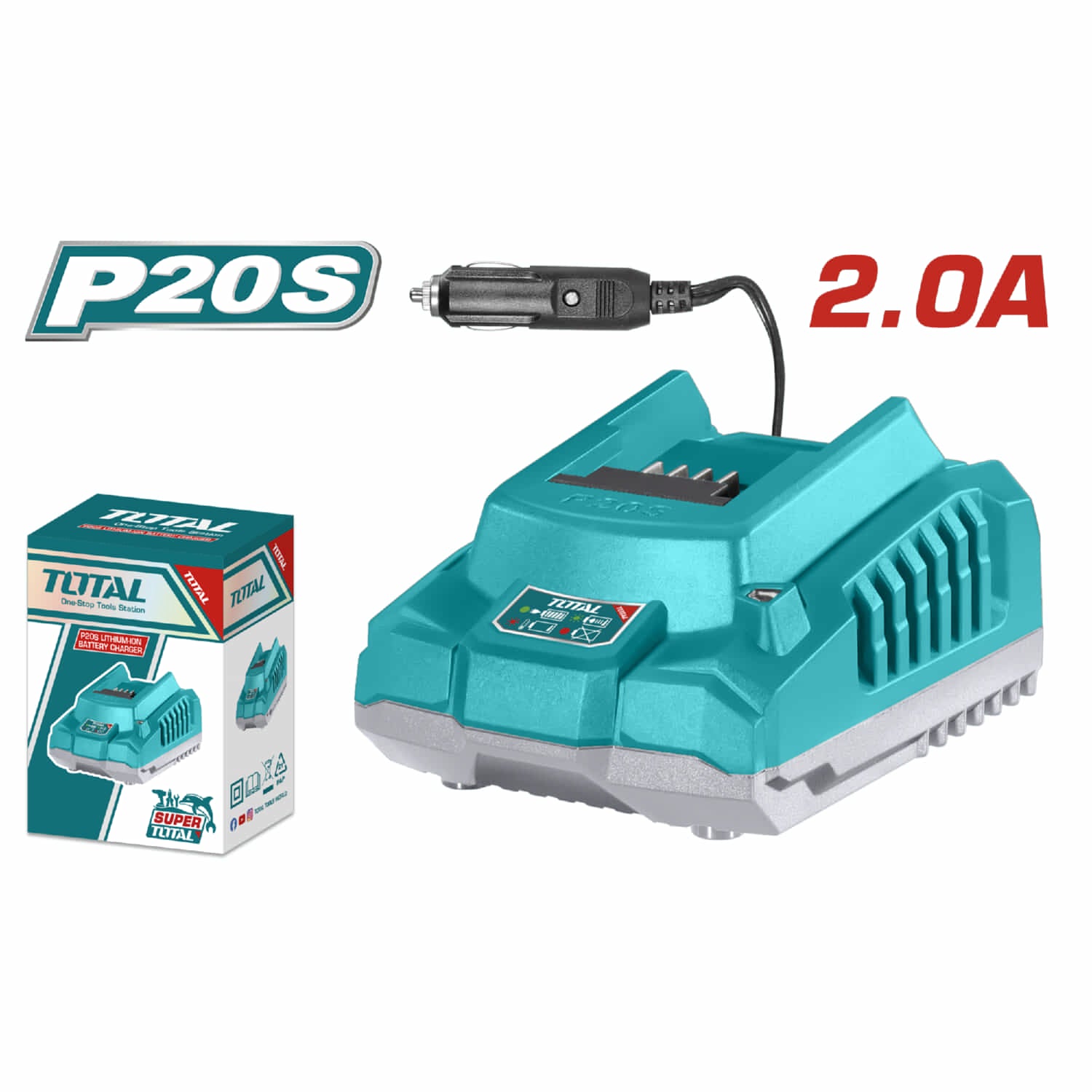 Cargador 20V para baterías. Entrada 12-24V DC. Salida 2A.