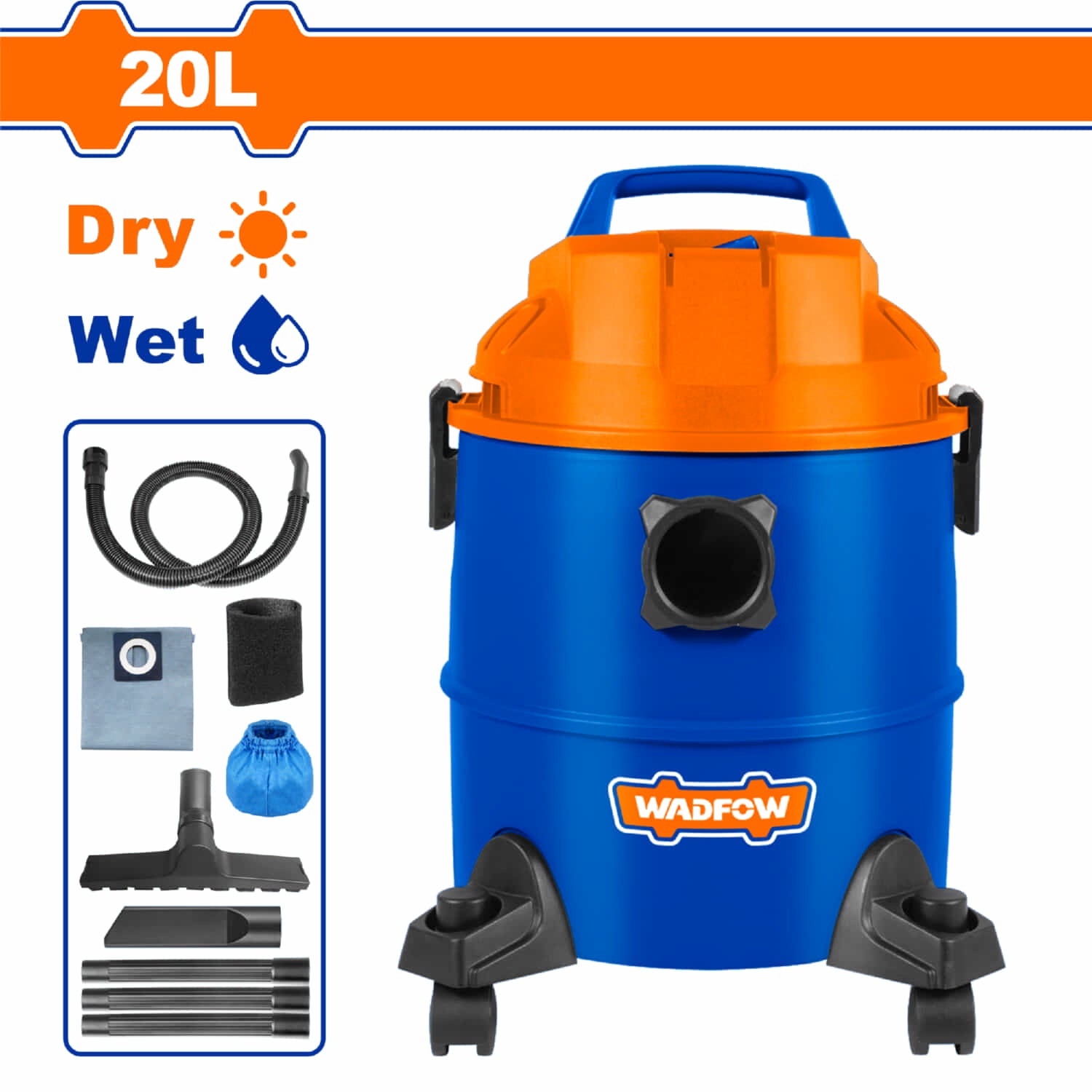 Aspiradora de Limpieza 2 en 1 110V-120V~60Hz. 1100W. Limpieza húmeda y seca. Capacidad: 16L Función Soplado.
