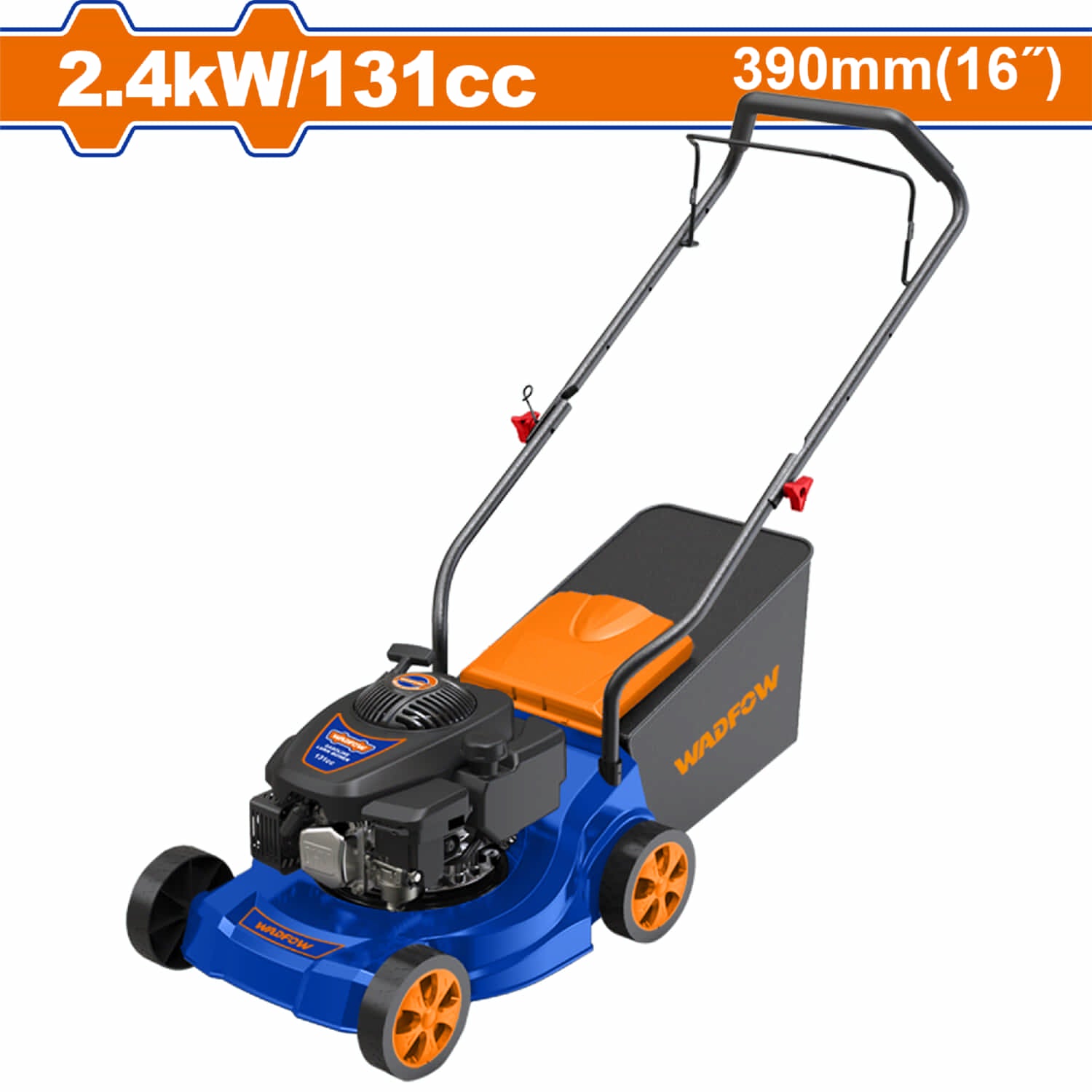 Cortadora de césped a Gasolina 390mm (16") 131cc 2.4kW 3.2HP 2800rpm Motor 4 tiempos. Cortagrama