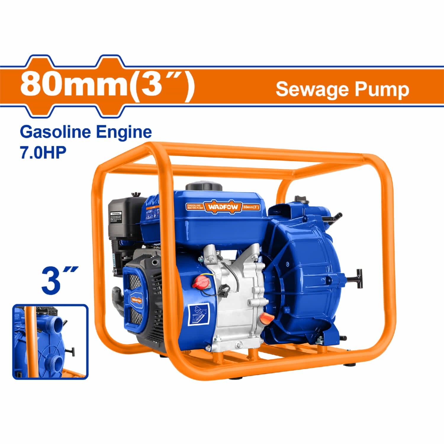 Bomba de Aguas Residuales a Gasolina 7HP 3" (80mm) Flujo 850L/min Altura 22m Tanque 3.6L Bomba para aguas sucias