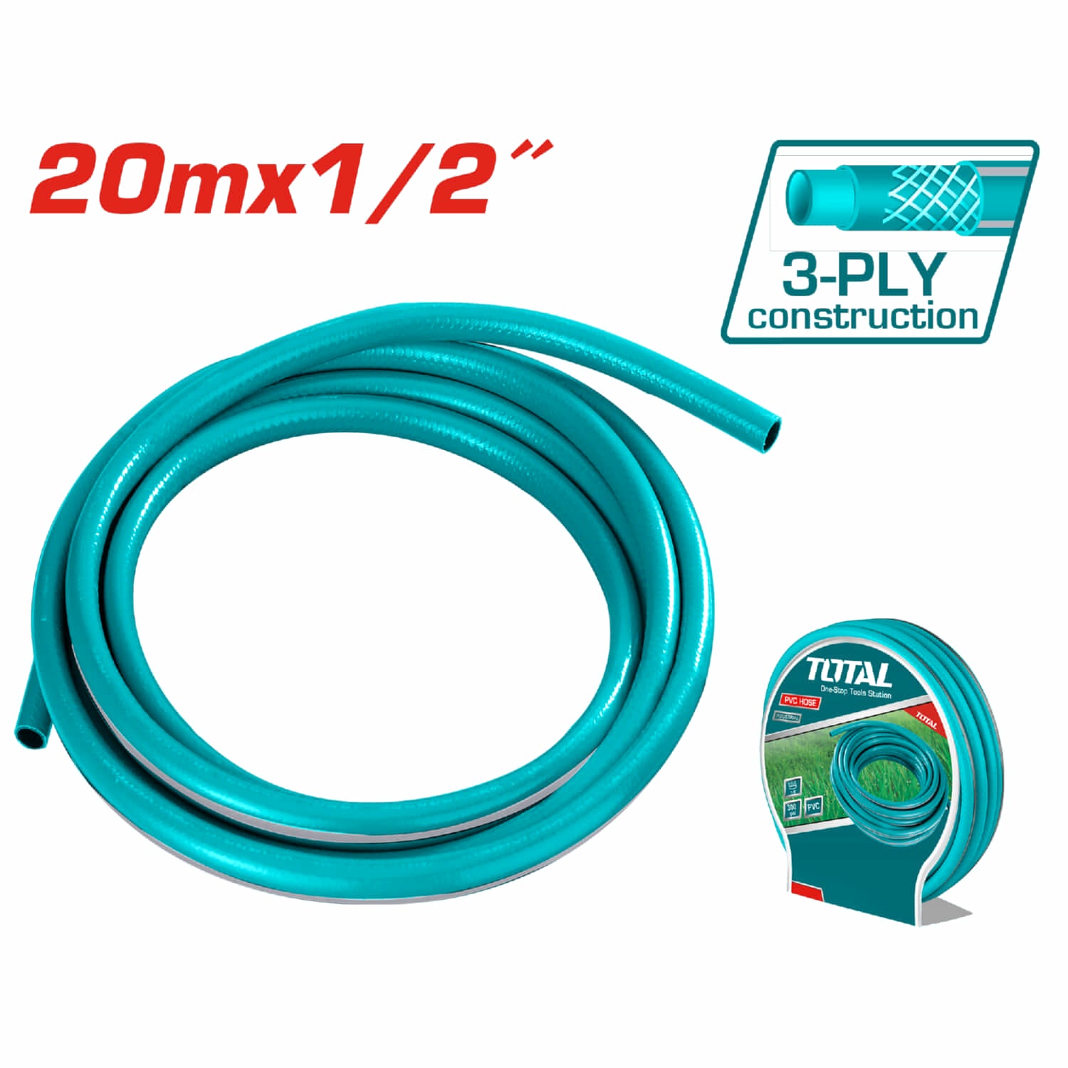 Manguera de Agua 20m x 1/2", PVC Opaco para trabajo ligero, Presión 300psi
