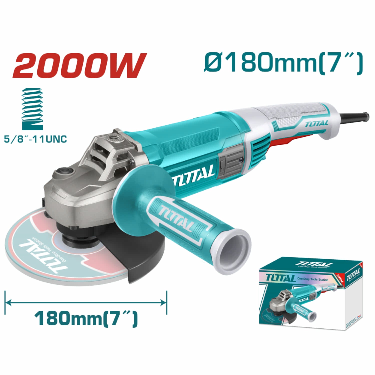 Esmeril angular de 7" Total 110V-120V~50/60Hz 2000W. 5/8"-11 UNC, 8450/min.
