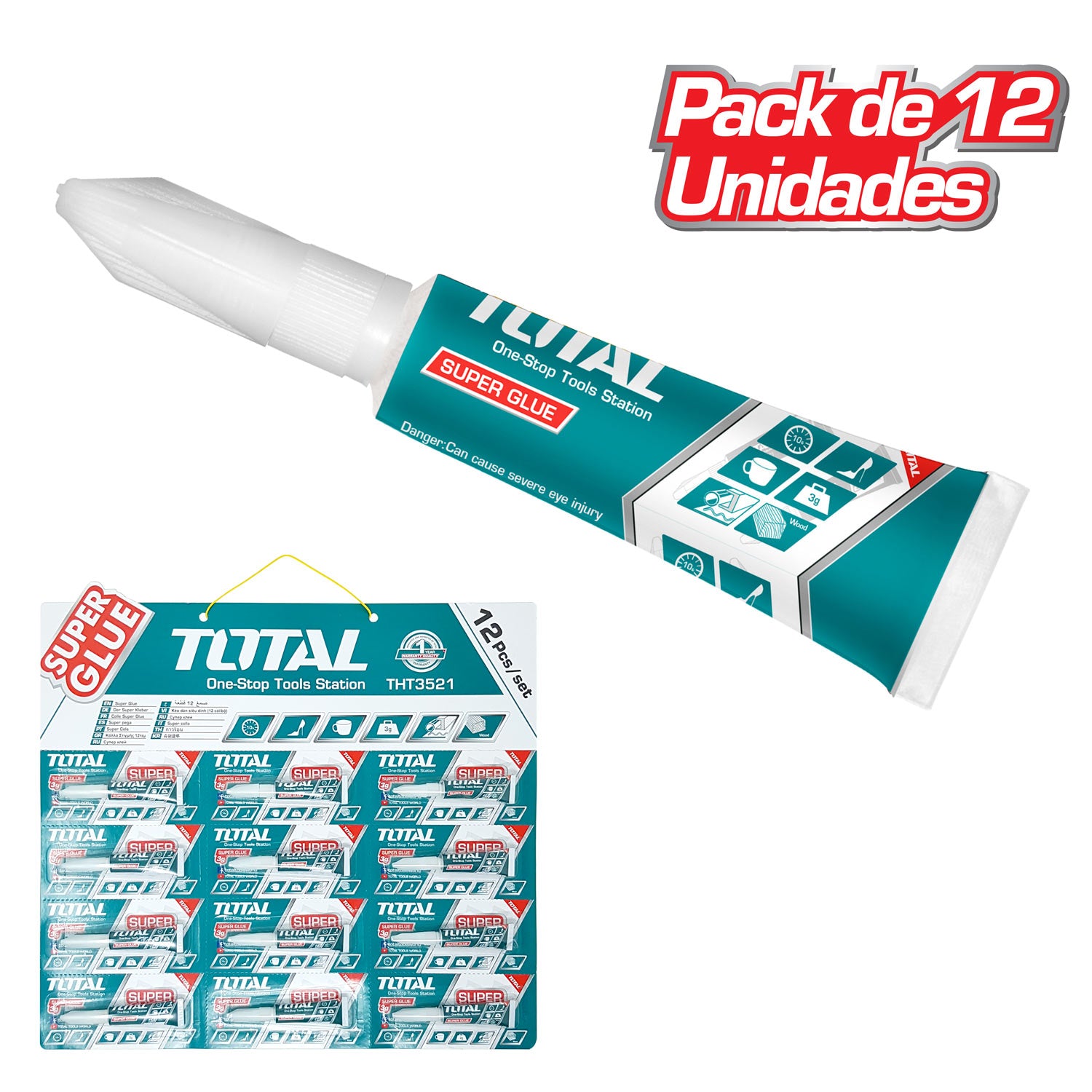 (Carton de 12pcs) Super pegamento “Super Glue” transparente, crazy glue 100% pura.