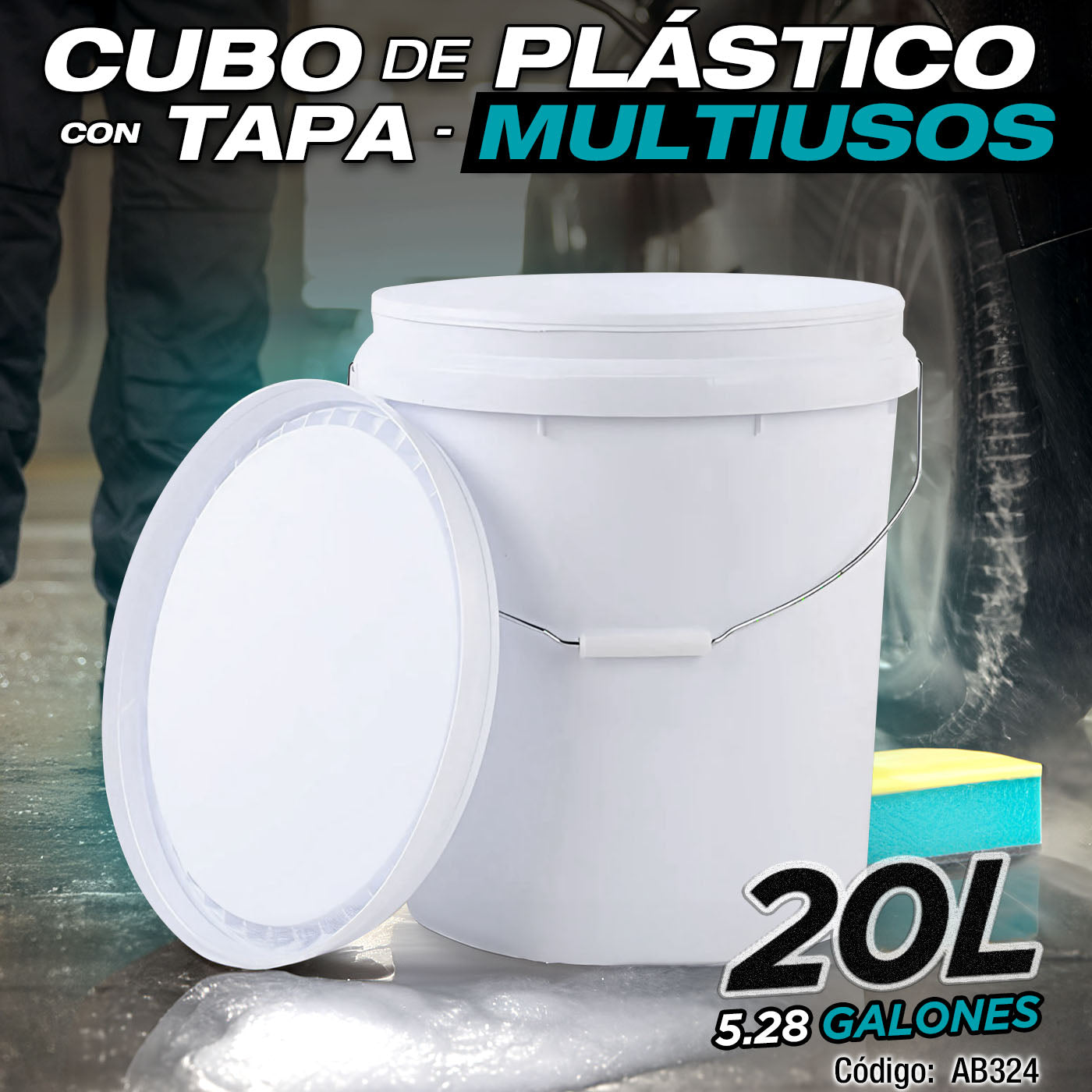 Cubo De Plástico con tapa multiusos 20 Litros (5.28 galones). Cubeta. Tanque.