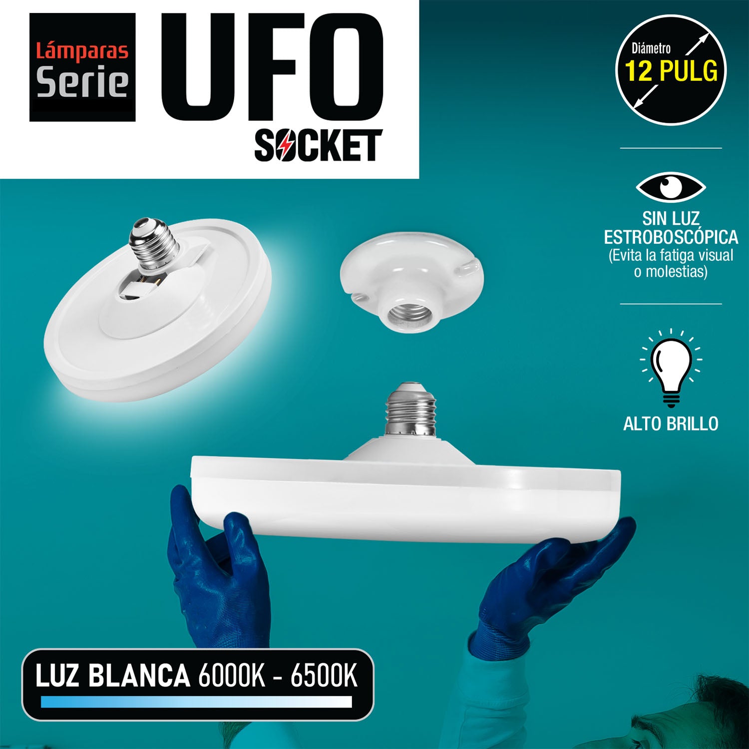 Bombillo socket Lámpara UFO tipo plafon de Techo LED Plafón 18W 12" 300mm E27 6800lumens Luz blanca