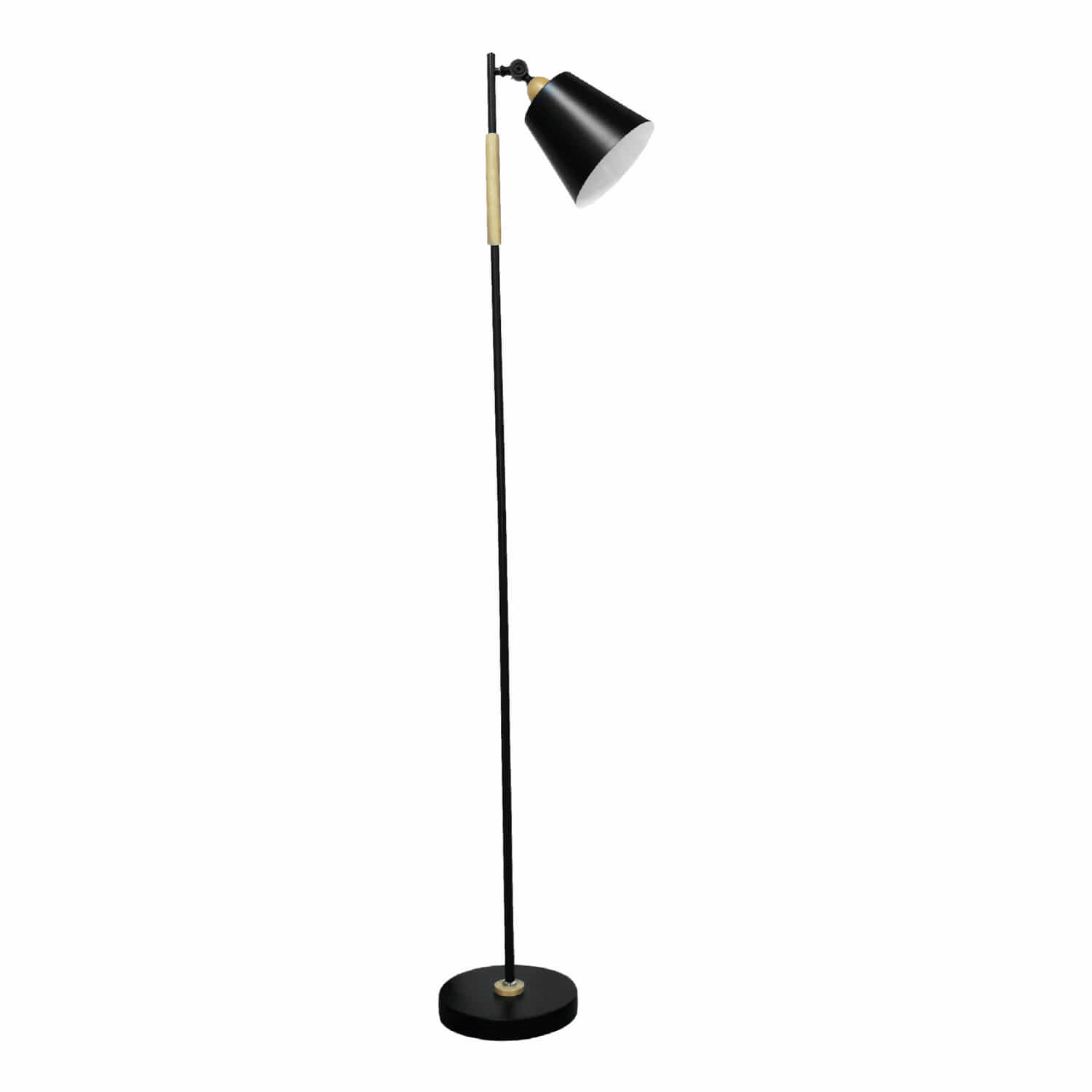 Lámpara de Pie Negra 1XE27 Diseño Moderno Hierro Forjado y Madera 220x130x1480mm Iluminación Ideal para Sala de Estar, Comedor y Dormitorio. Lámpara de Pie Vertical estilo Moderno Nórdico.