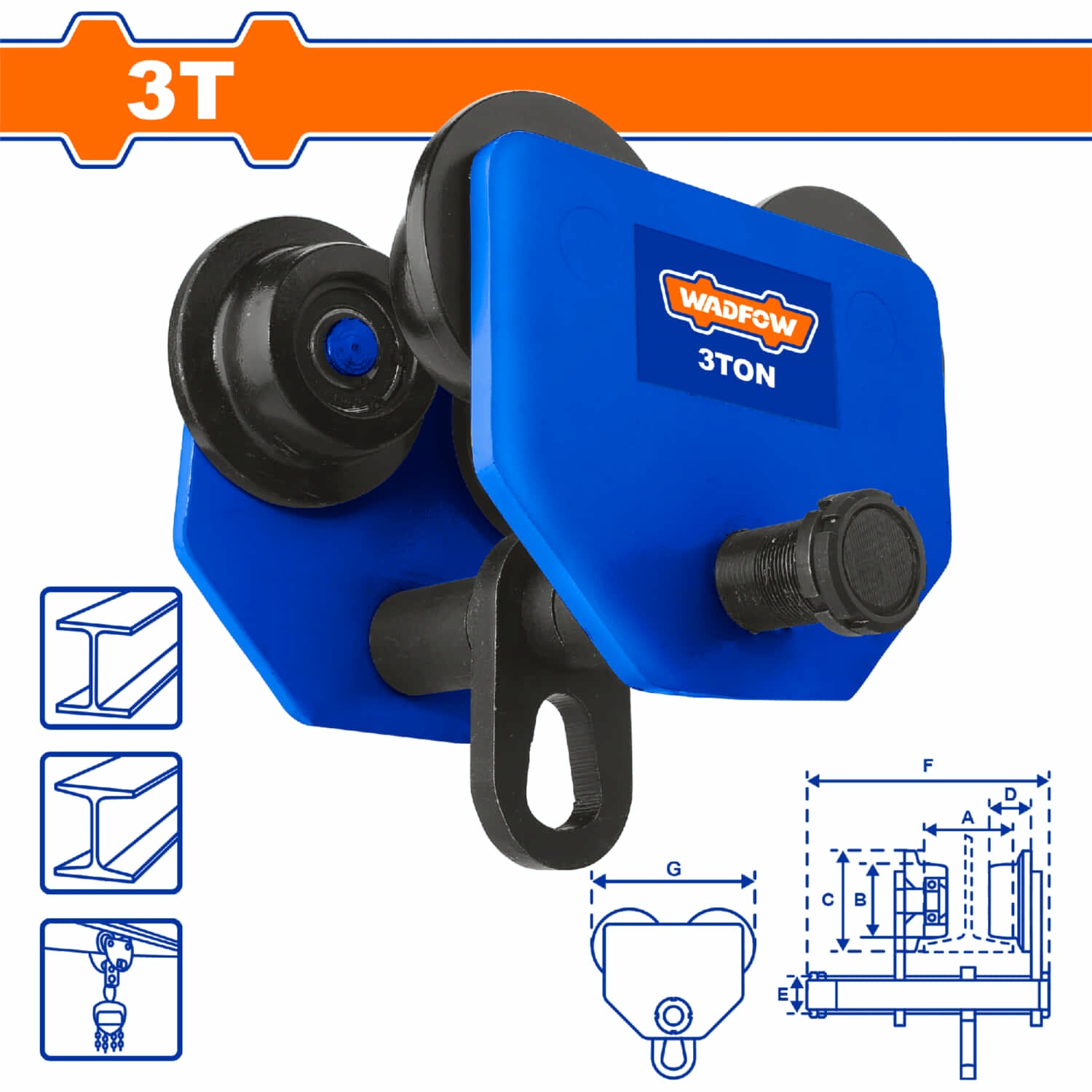 Carrito para tecles 2 TON,vigas 116-140 mm (4.57" x 5.51" ) Trolley para vigas