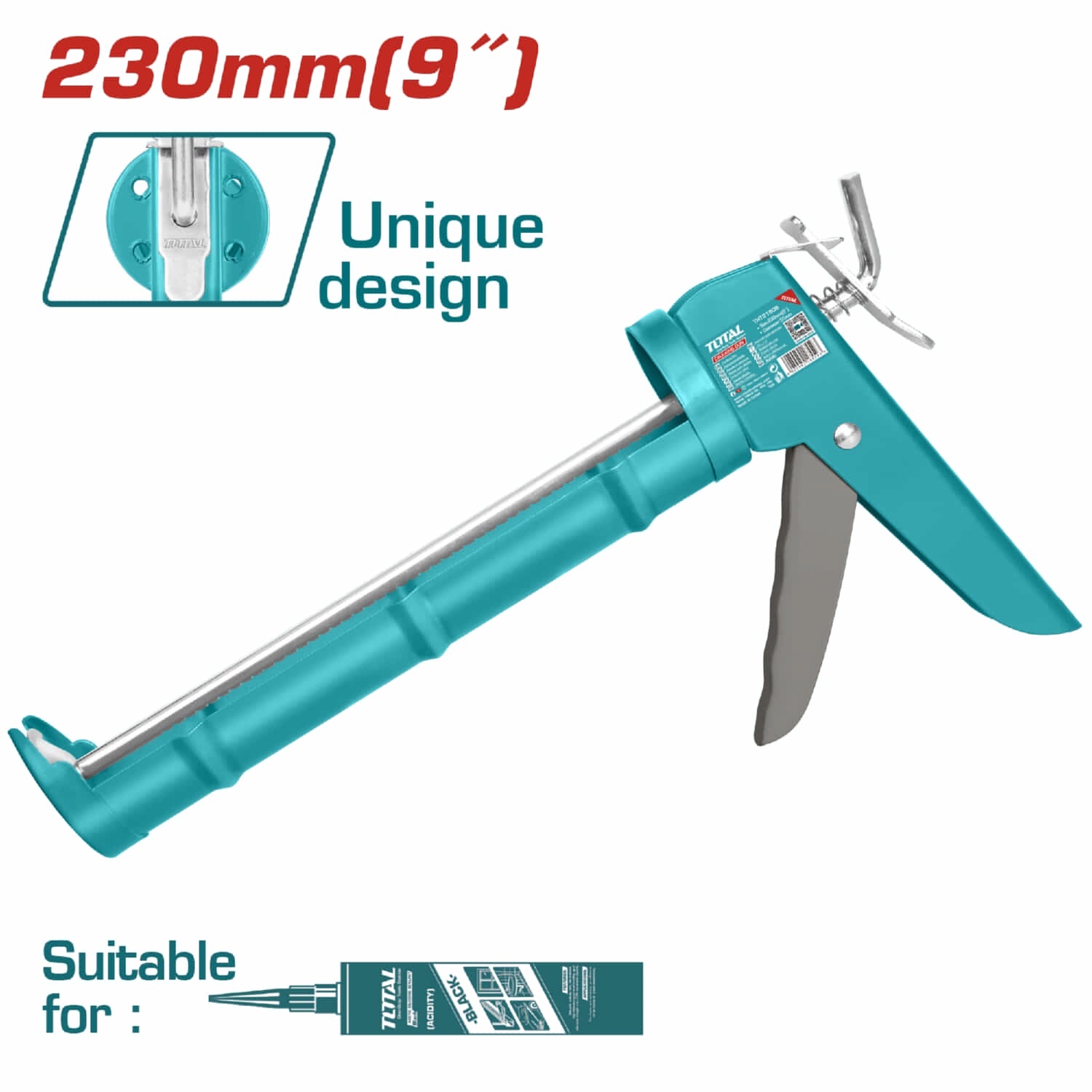 Pistola Calafateadora de 9" para usar con Silicón. Hecha de Aluminio. Diseño único.