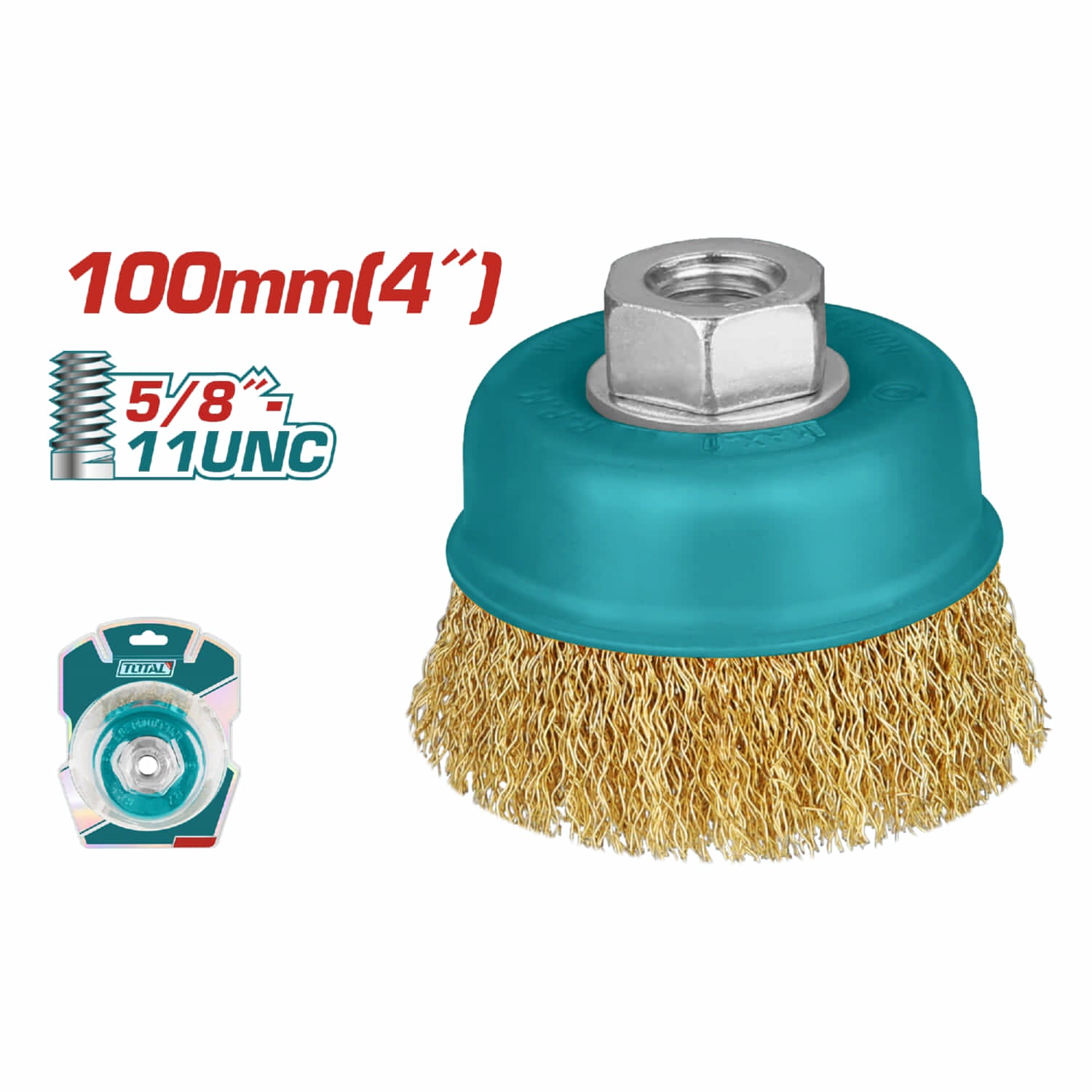 Disco de alambre 4" con rosca 5/8" 11 UNC. Diametro alambre 0.3 mm.