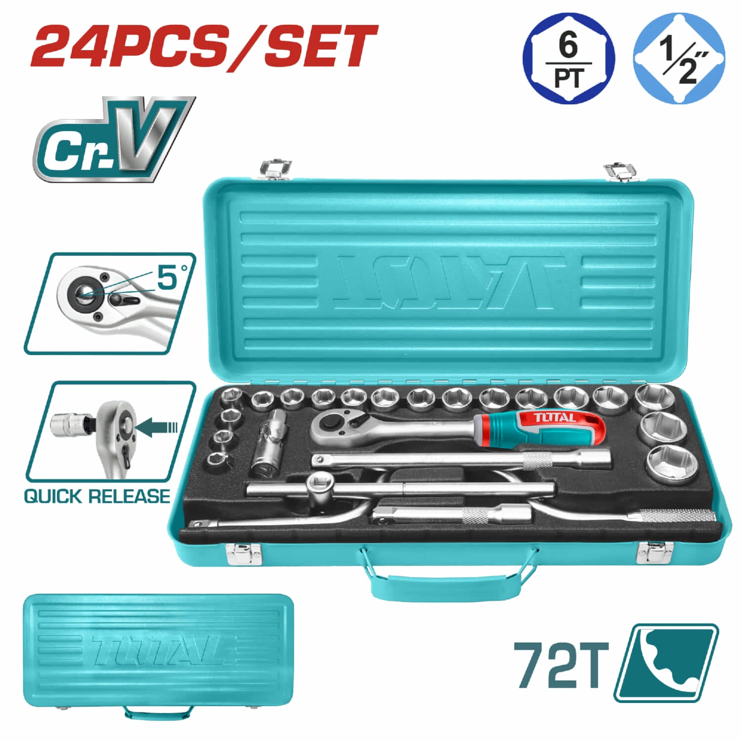 rachet c/socket 24PZA 1/2" CRV DR Socket:10,11,12,13,14,15,16,17,18,19,20,21,22,23,24,27,30,32.
