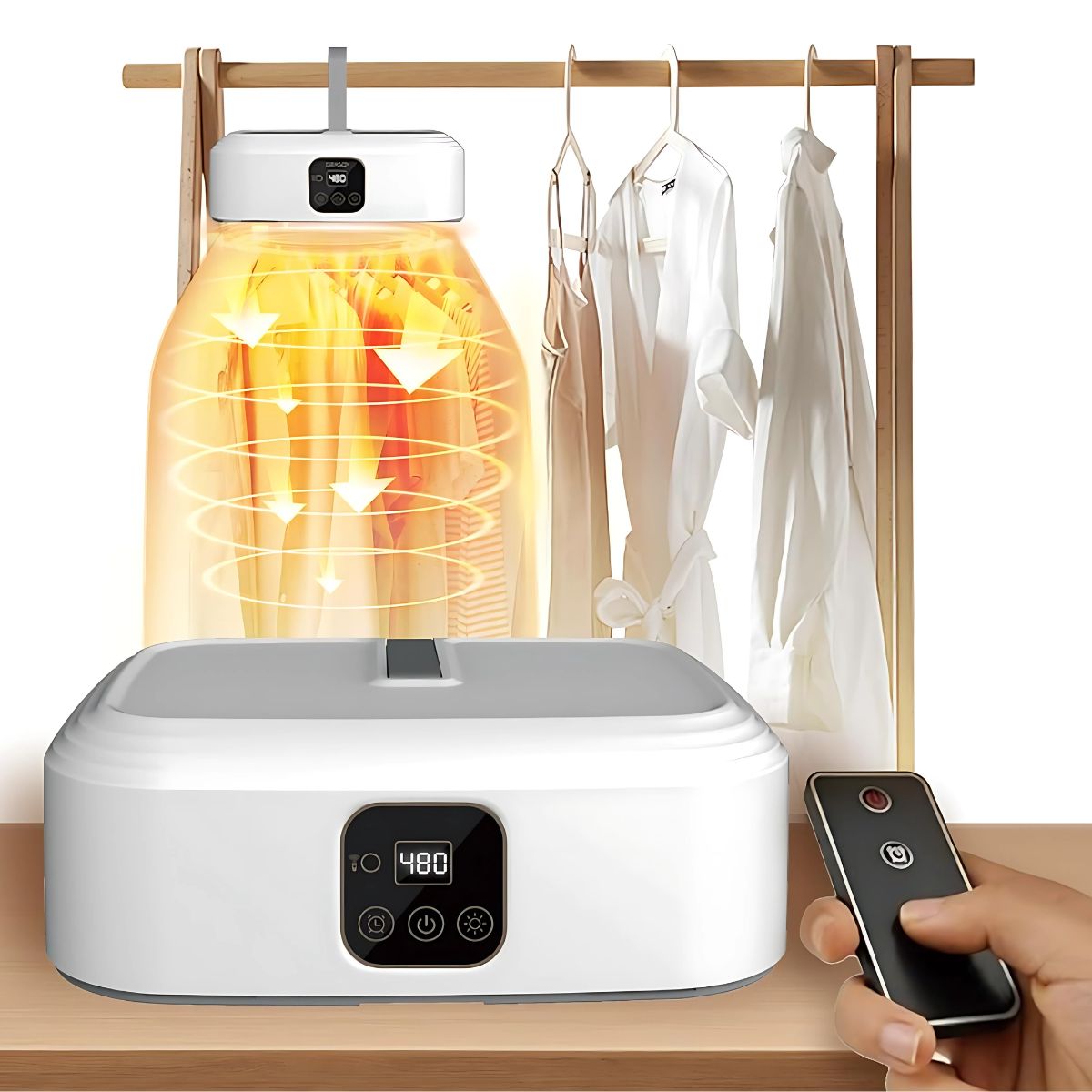 Secador de Ropa Portátil con Control Remoto, Esterilización UV y Temporizador. 600W Secadora de prendas. Ideal para apartamentos.